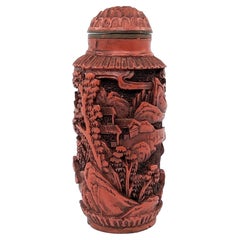 Antique Chinese Carved Cinnabar Lacquer Snuff Bottle Cylindrical 18-19c Qing 