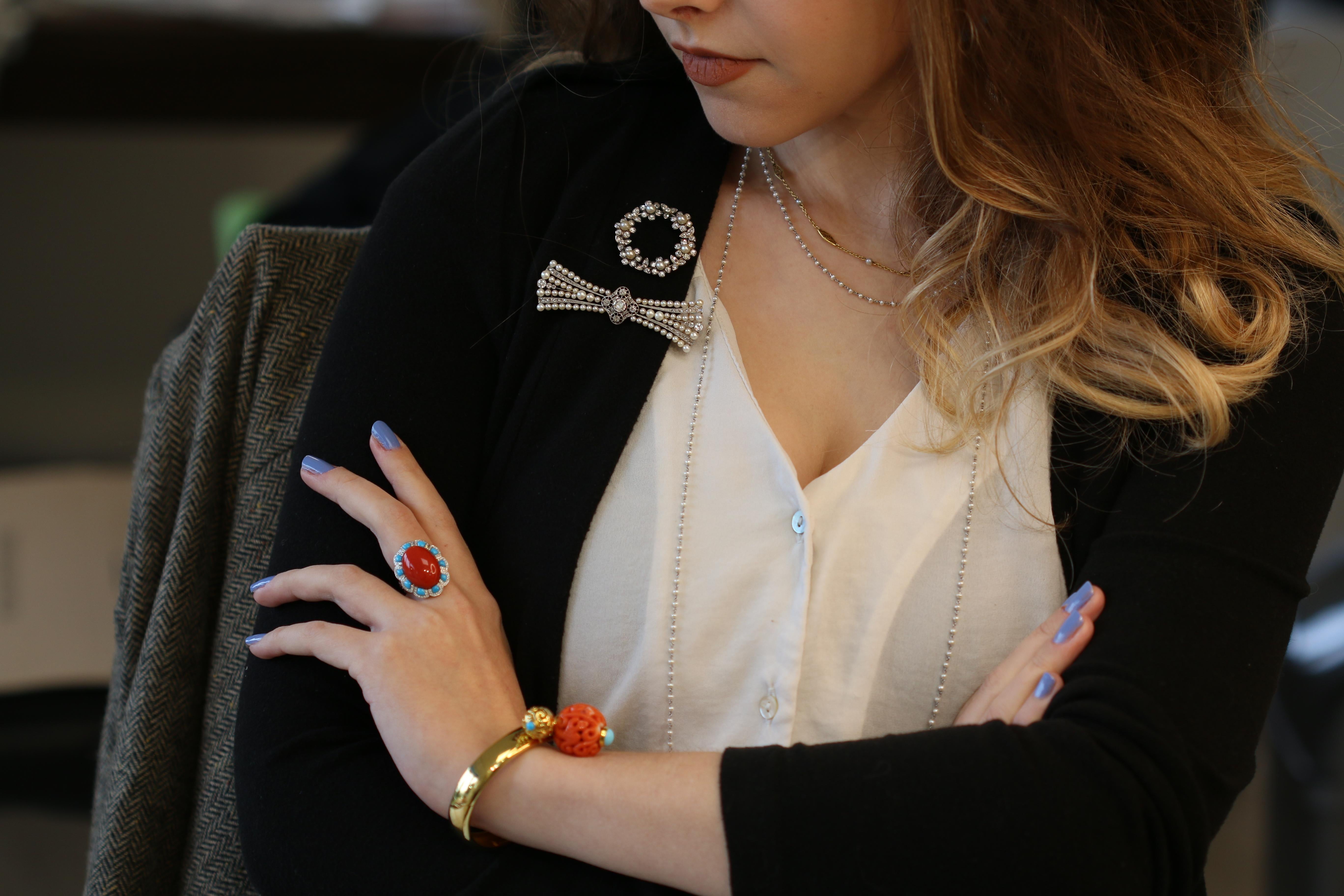 Antique Chinese Carved Coral Bead on a Gold Bangle 2