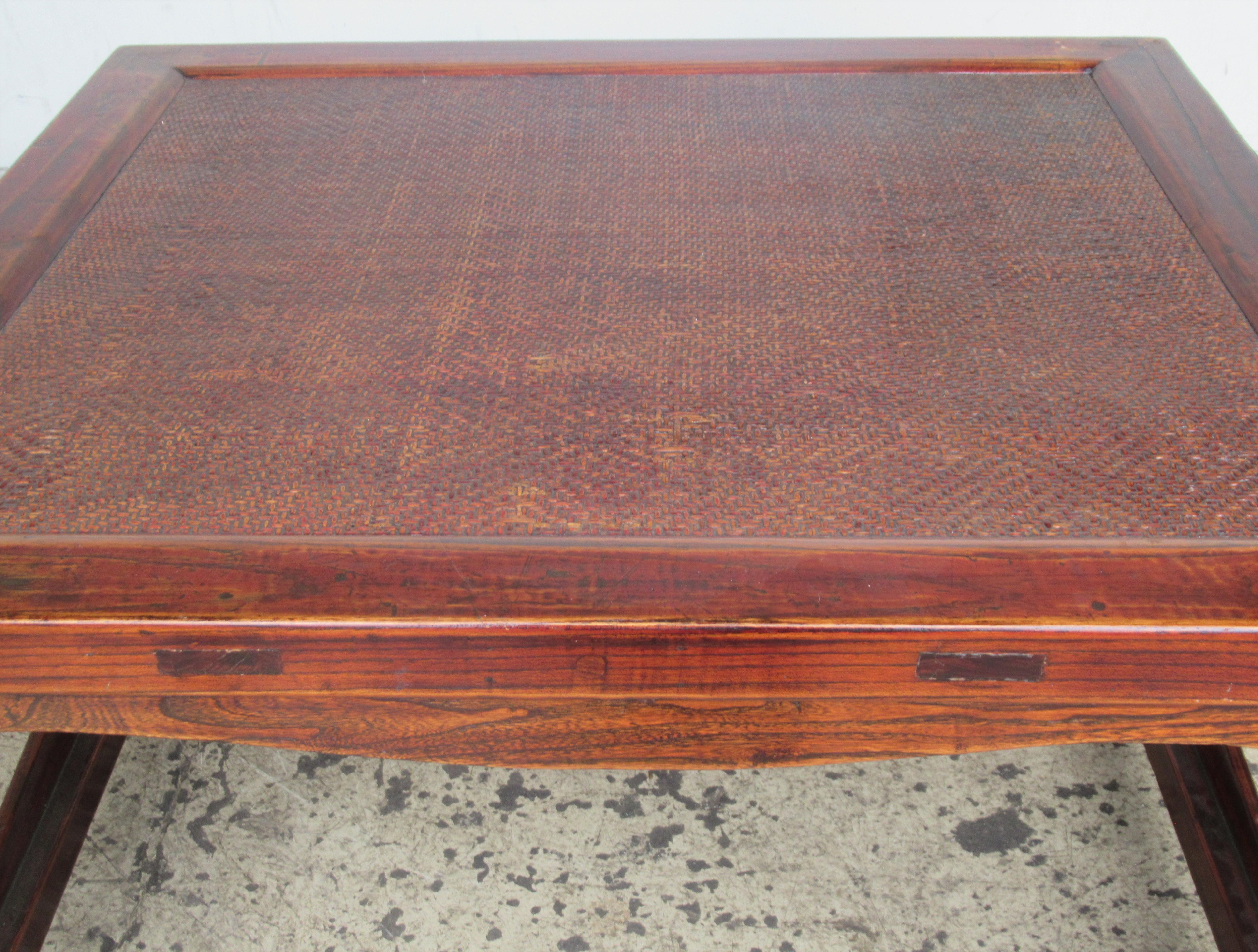 Caning Antique Chinese Elm Coffee Table For Sale