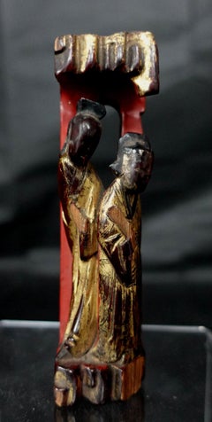 Antique Chinese Carved Gilt Statue Group, 1800s, Ric.00041