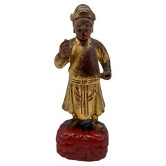 Antique Chinese Carved Gilt Wood & Polychrome Decorated Figure