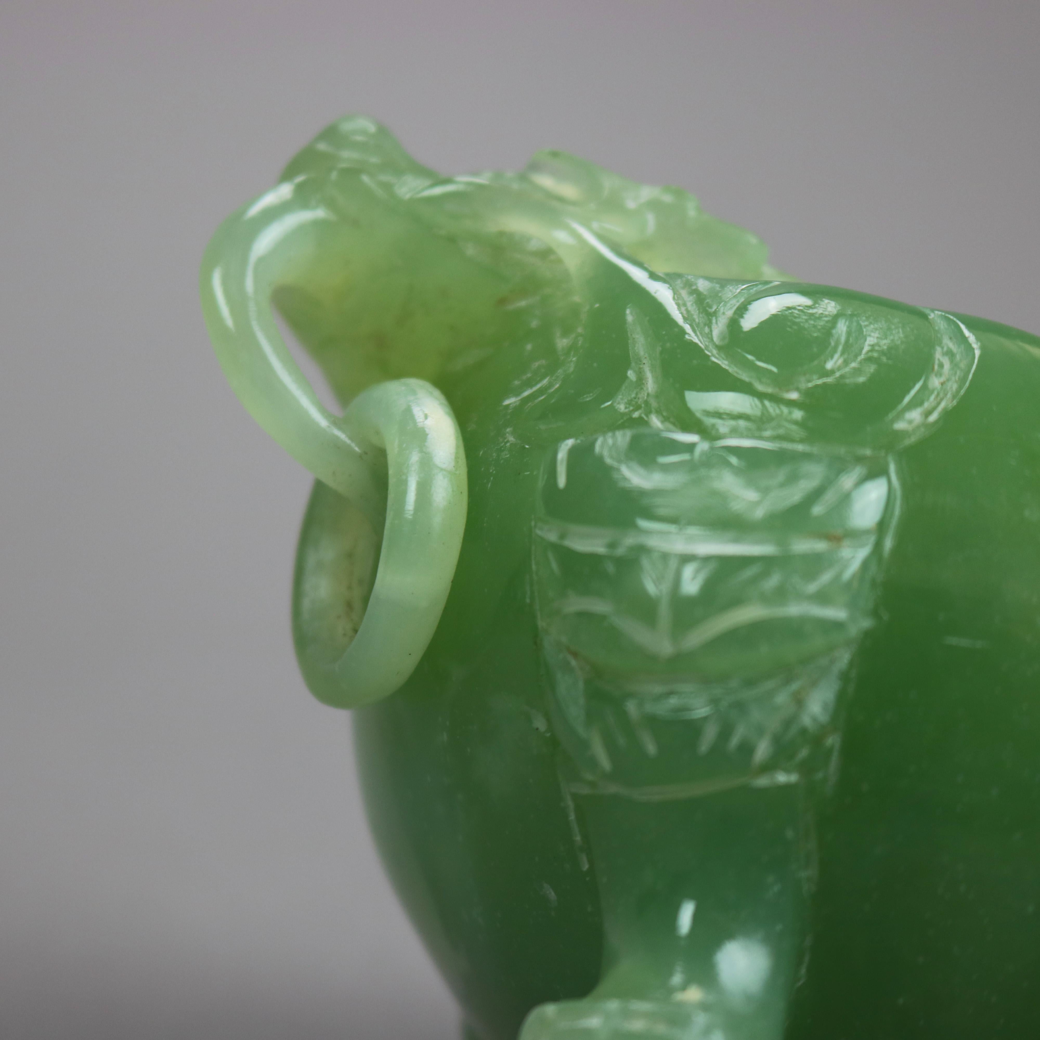 Antique Chinese Carved Green Jade Figural & Footed Dragon Censor circa 1920 9