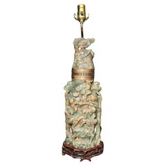 Antique Chinese Carved Green 'Jadeite' Quartz Lamp