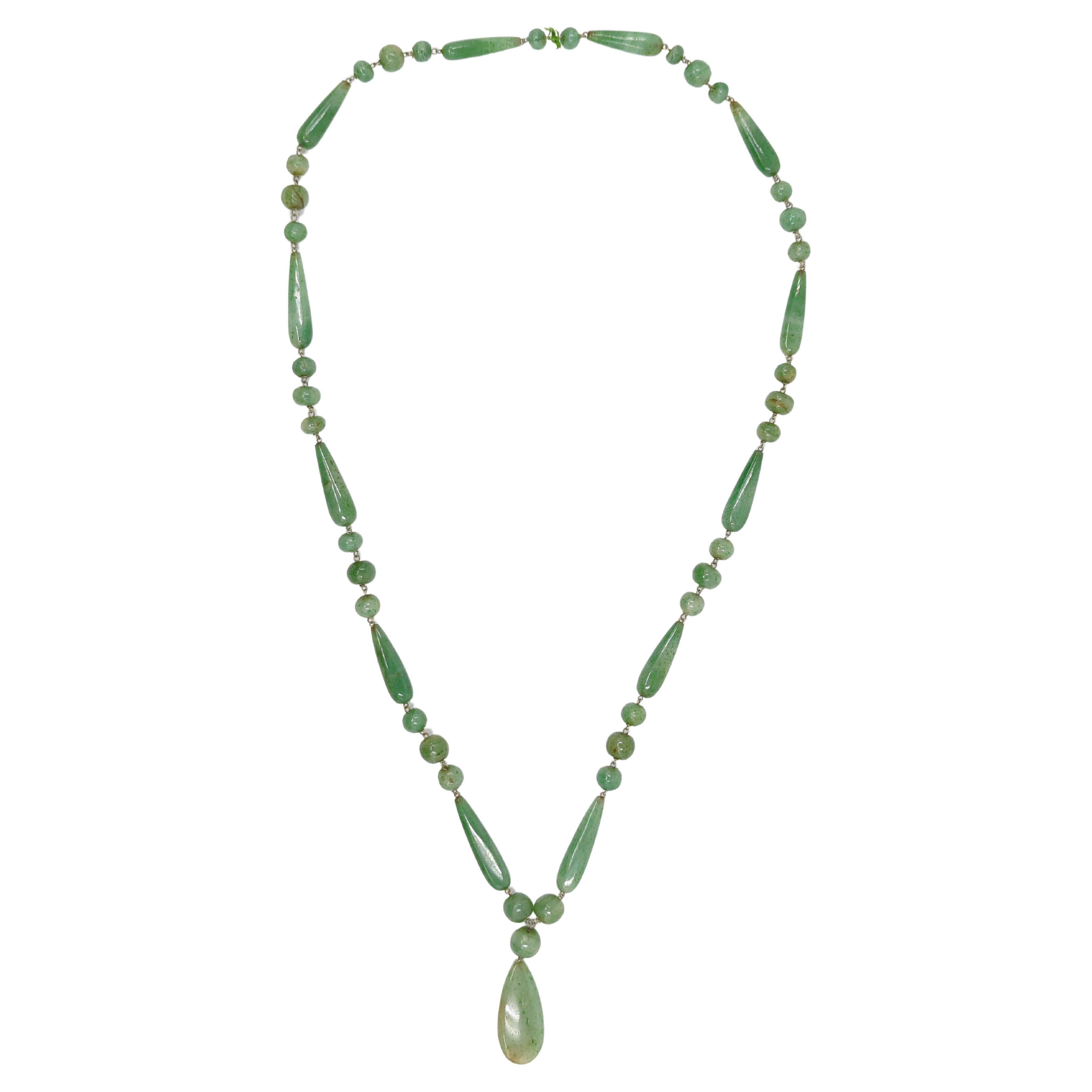 Artisan Antique Chinois sculpté naturel Nephrite vert Jade pendentif perlé 32