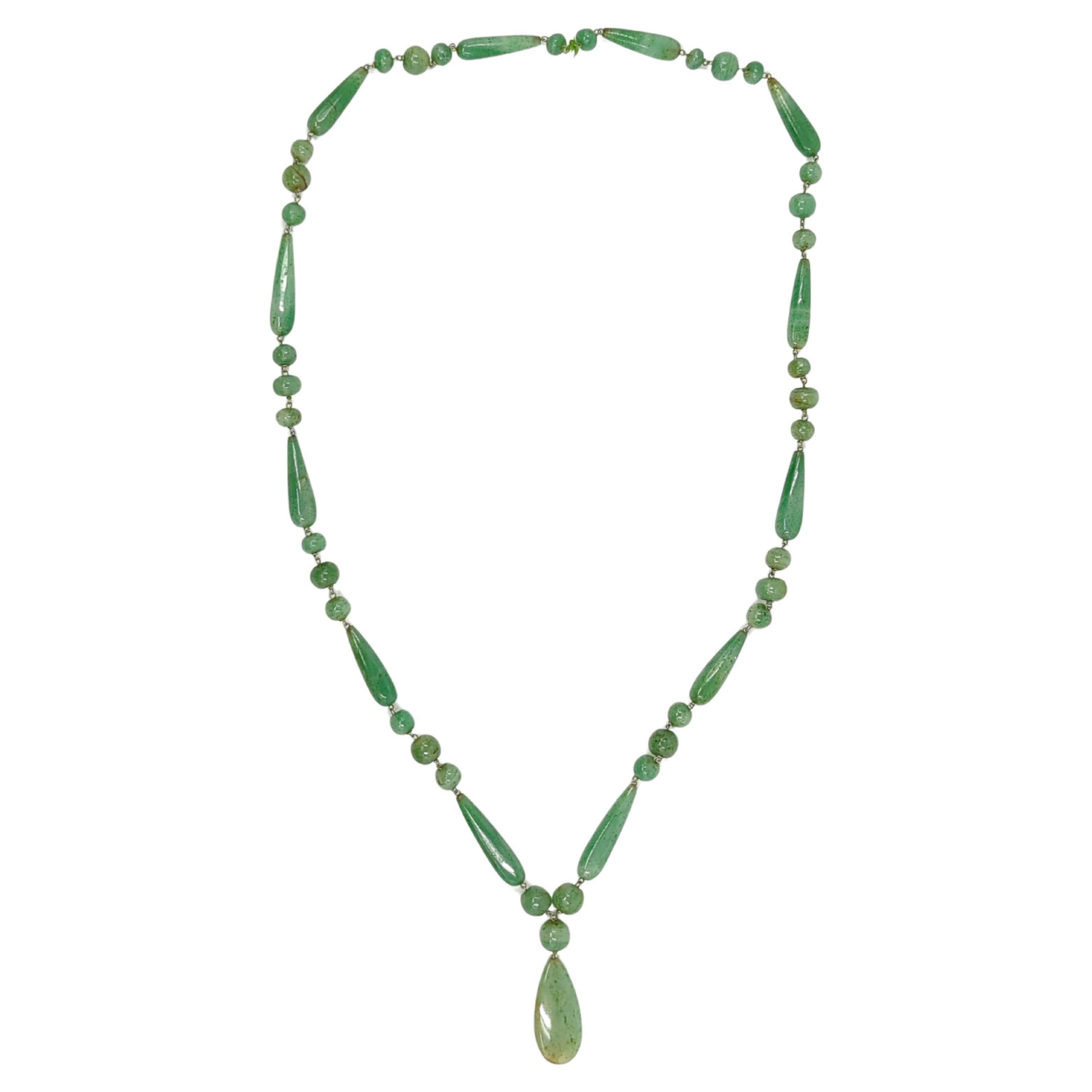 Taille mixte Antique Chinois sculpté naturel Nephrite vert Jade pendentif perlé 32