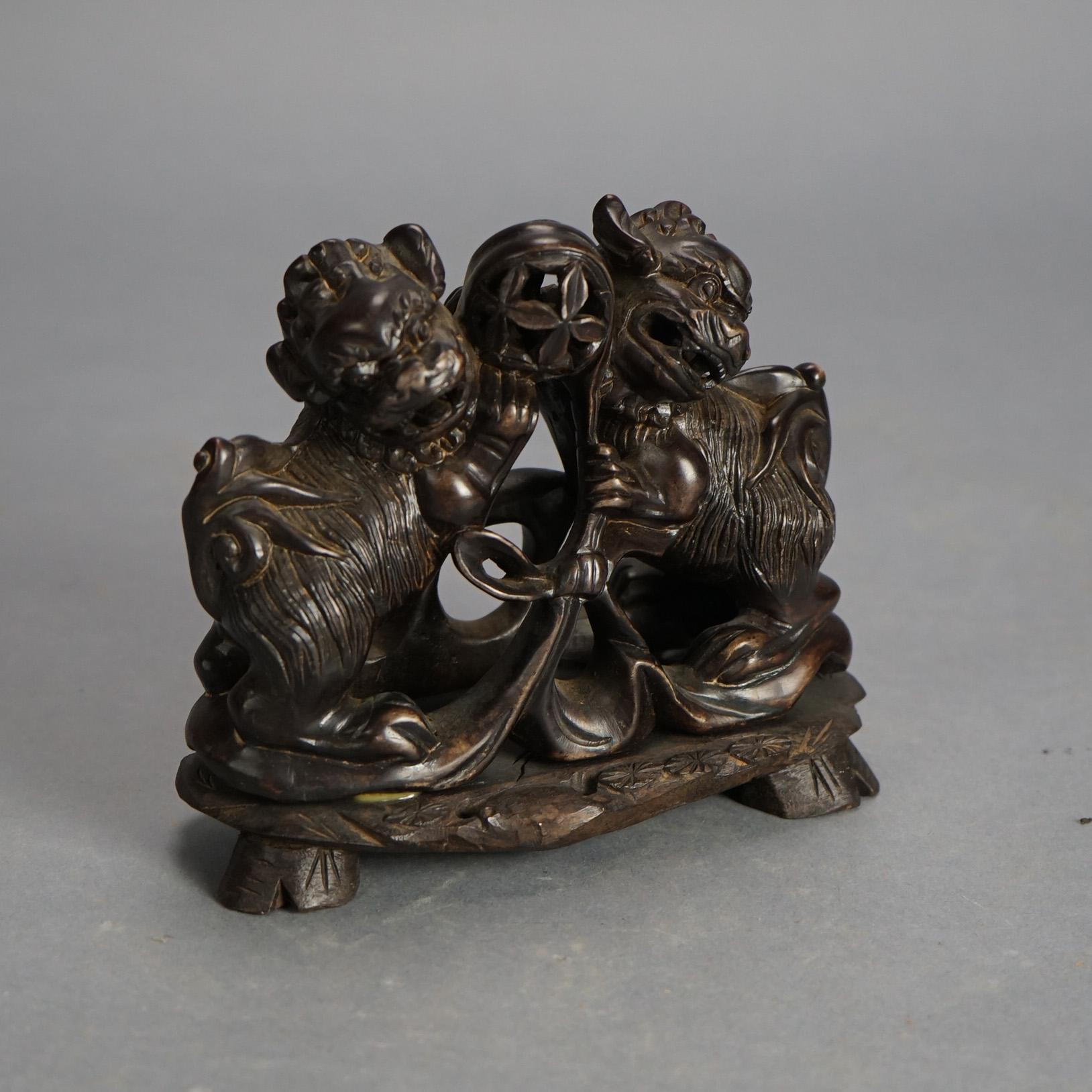 Antique Chinese Carved Hardstone Foo Dogs C1920 In Good Condition For Sale In Big Flats, NY