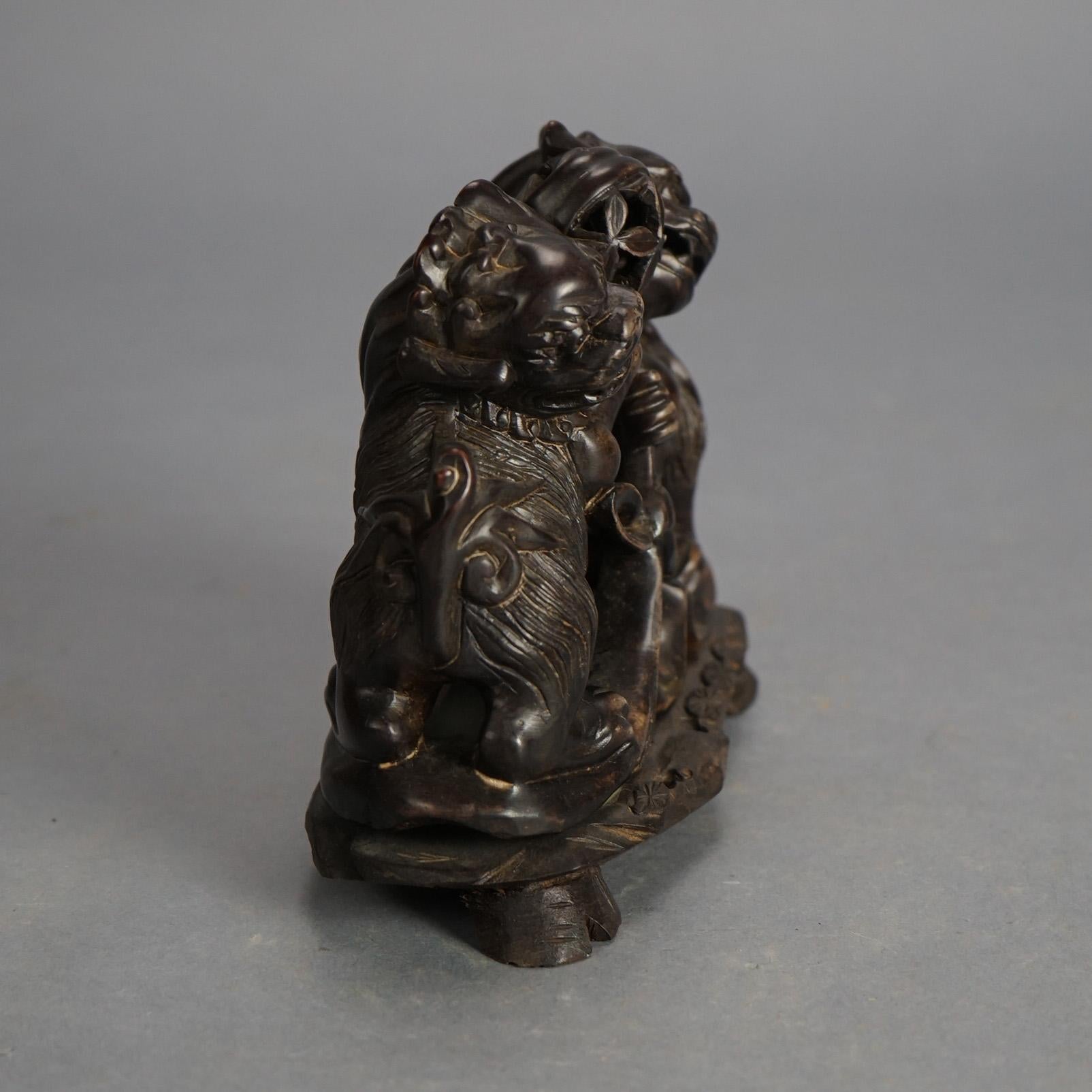20th Century Antique Chinese Carved Hardstone Foo Dogs C1920 For Sale
