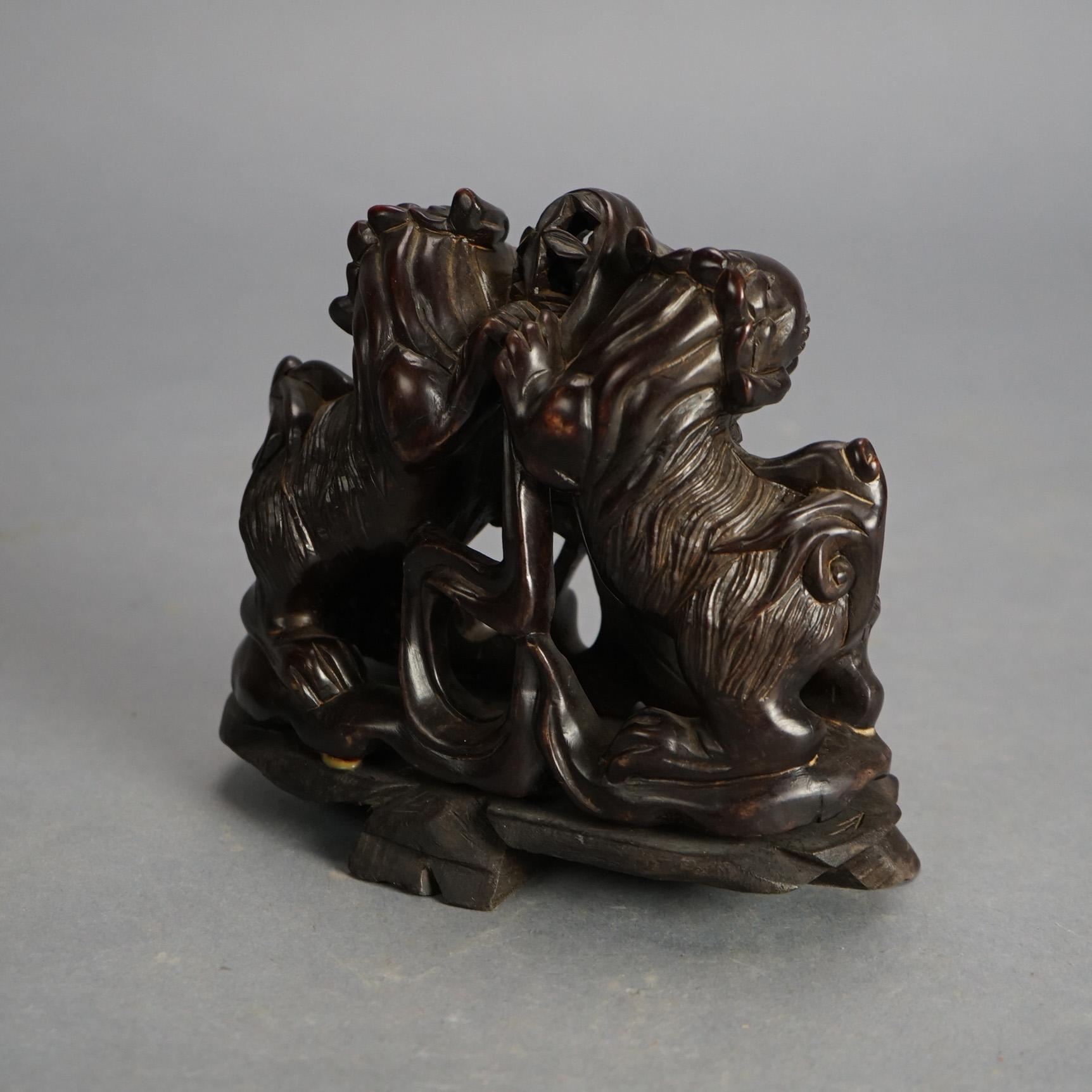 Stone Antique Chinese Carved Hardstone Foo Dogs C1920 For Sale
