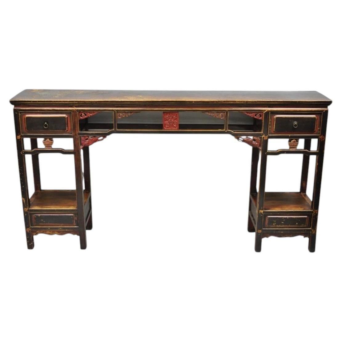 Antique Chinese Carved Hardwood Altar Console Table Sideboard Buffet w/ Drawers