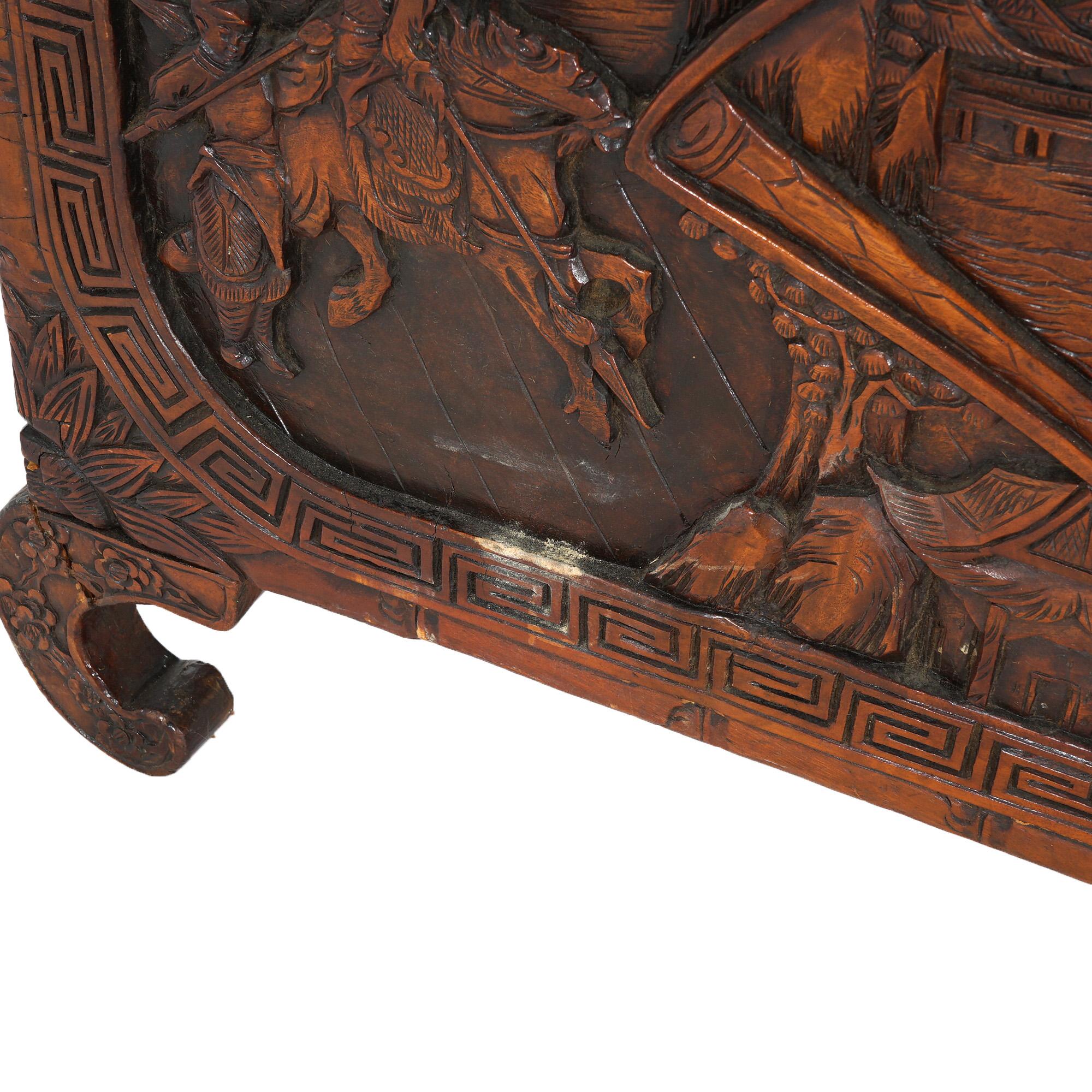 Antique Chinese Carved Hardwood Chest with Figures & Scenes in Relief C1920 For Sale 3