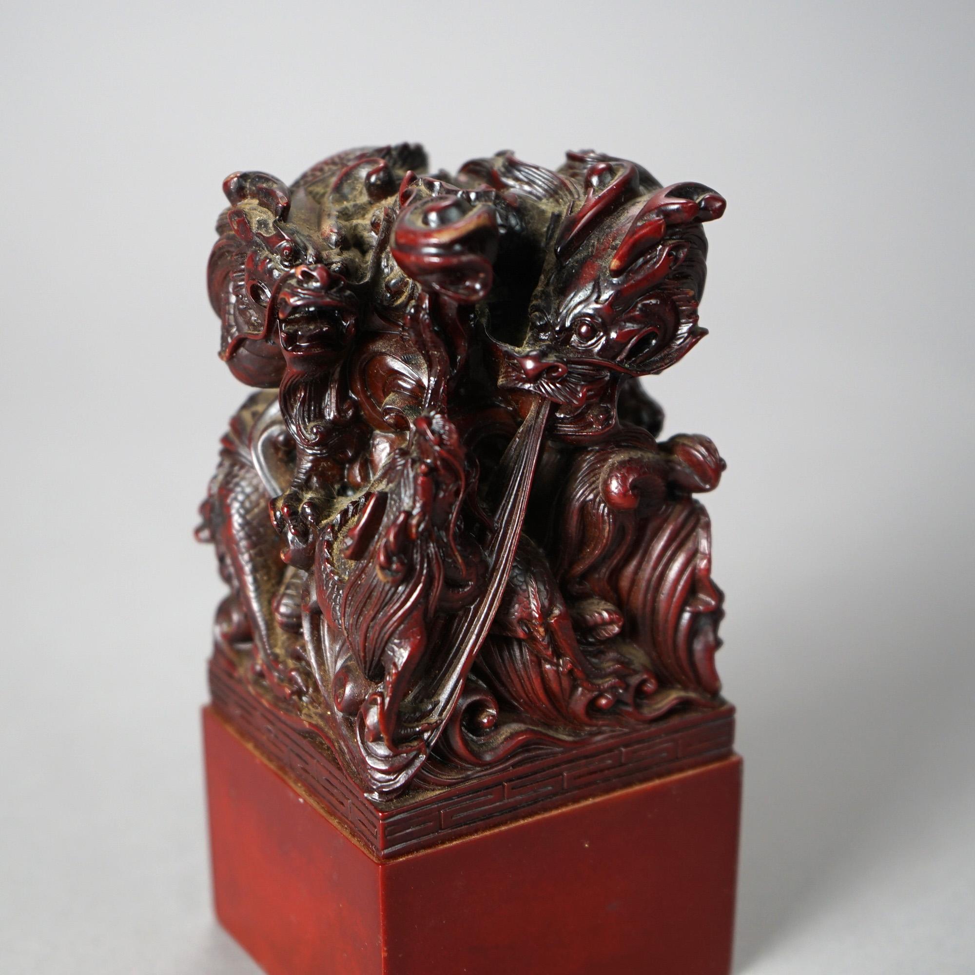 Antique Chinese Carved Hardwood Figural Group with Dragons, circa 1920 For Sale 5