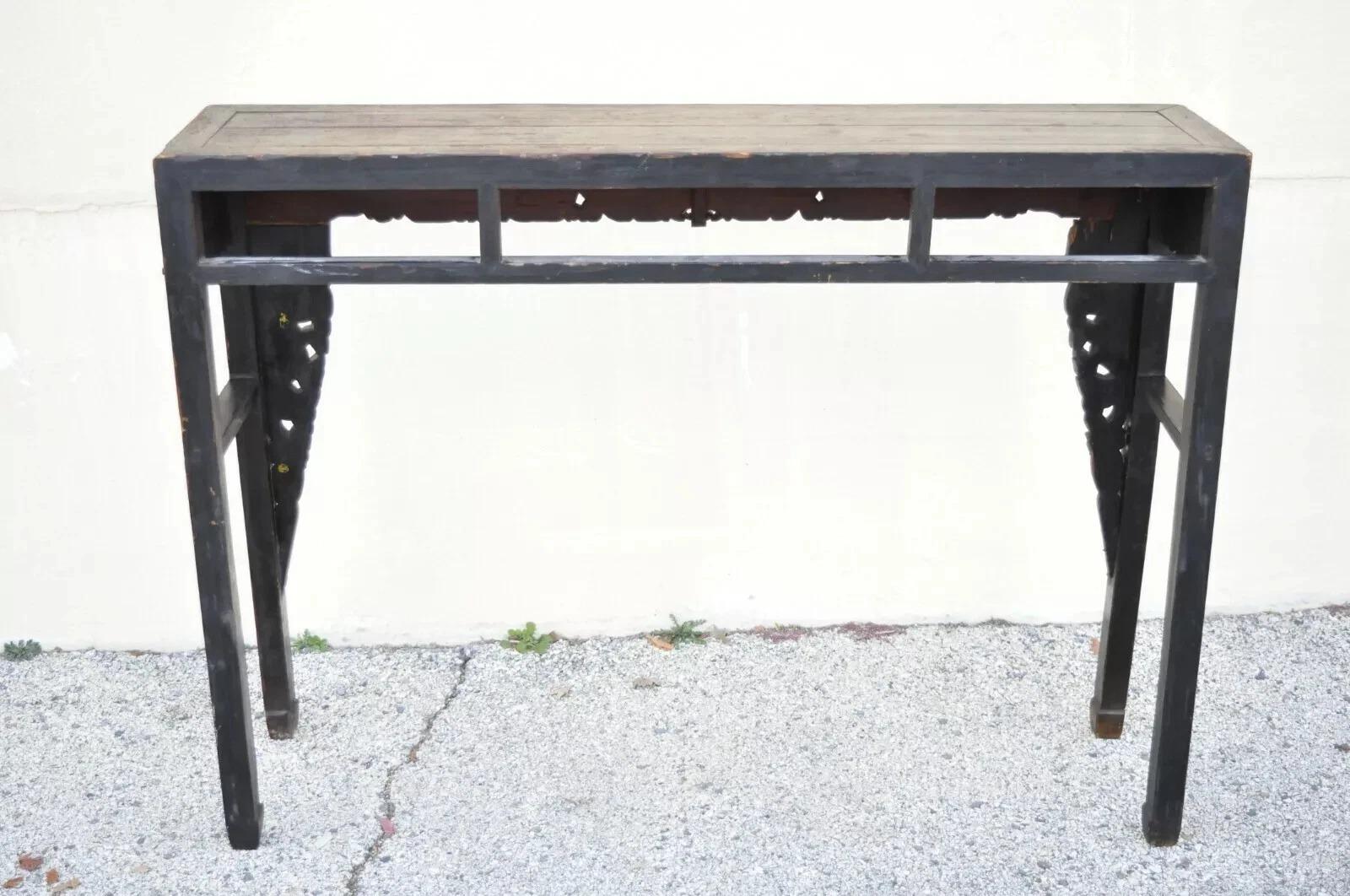 Antique Chinese Carved Hardwood Gold Gilt Tall Altar Console Hall Table For Sale 3