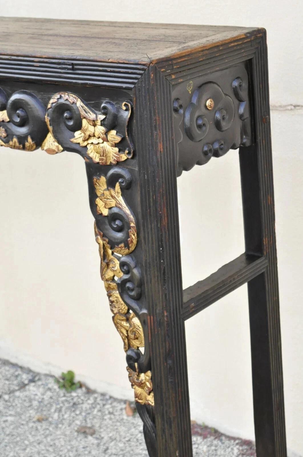 Antique Chinese Carved Hardwood Gold Gilt Tall Altar Console Hall Table For Sale 5