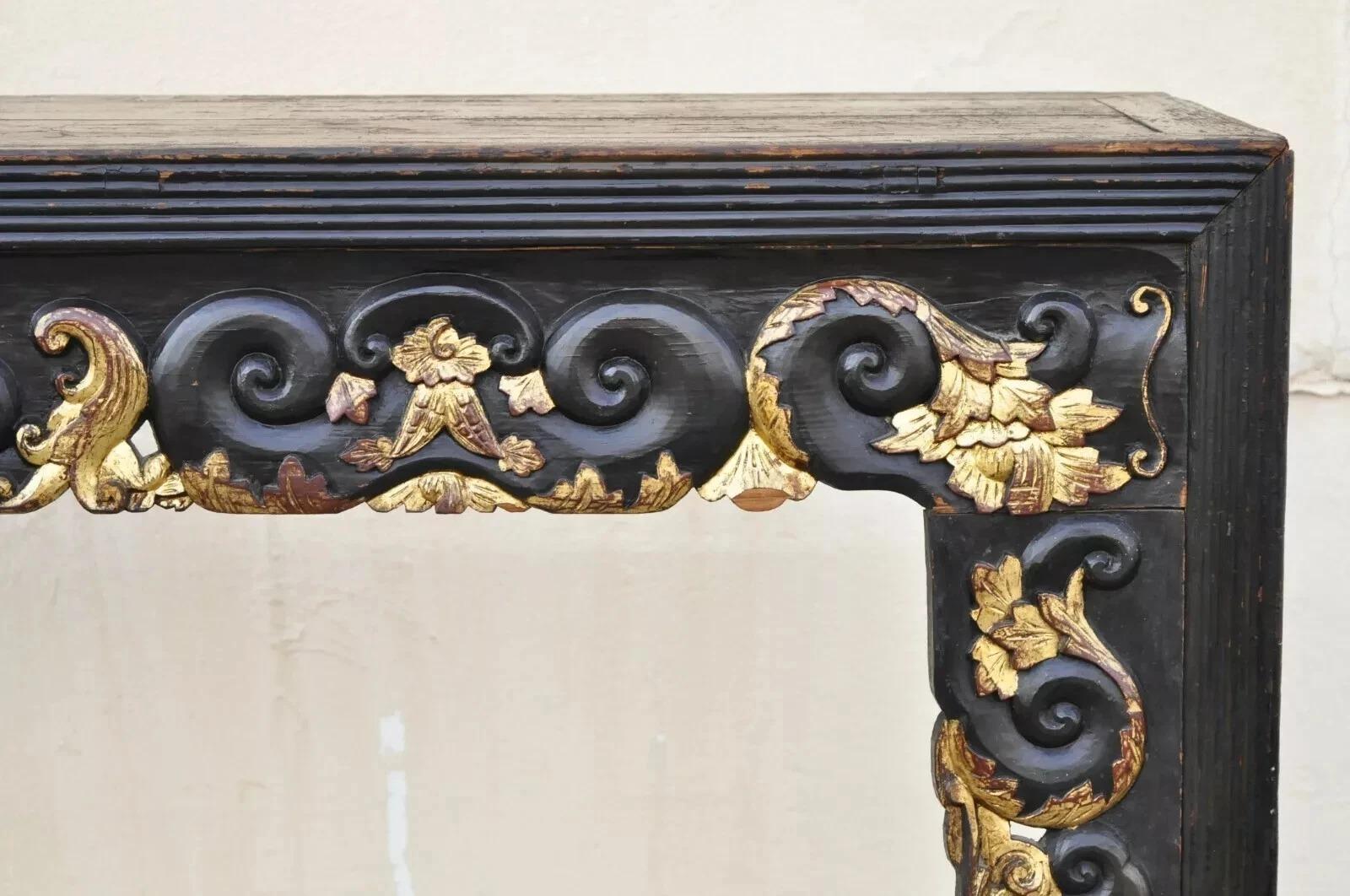 Chinoiserie Antique Chinese Carved Hardwood Gold Gilt Tall Altar Console Hall Table For Sale