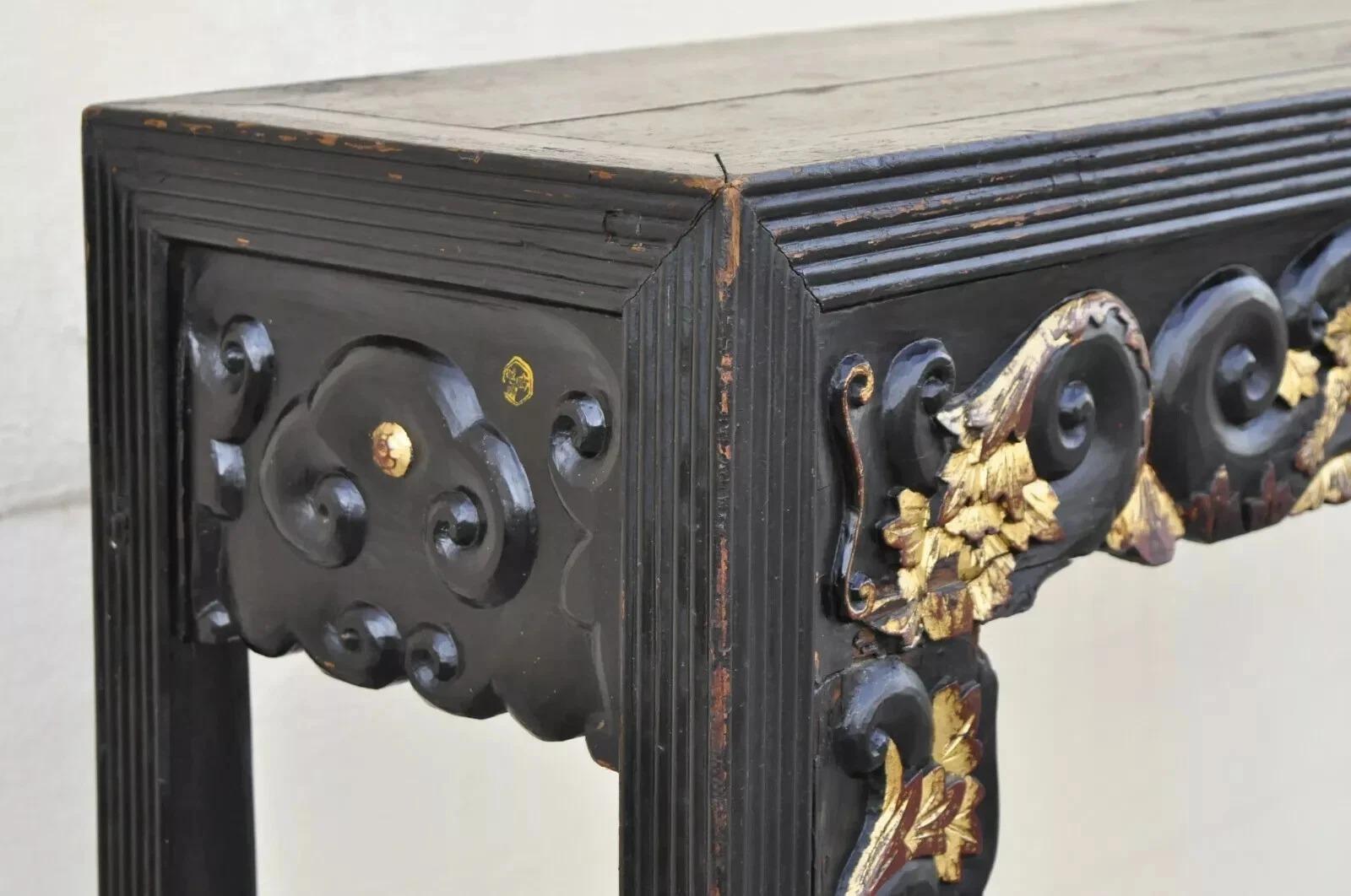 Unknown Antique Chinese Carved Hardwood Gold Gilt Tall Altar Console Hall Table For Sale