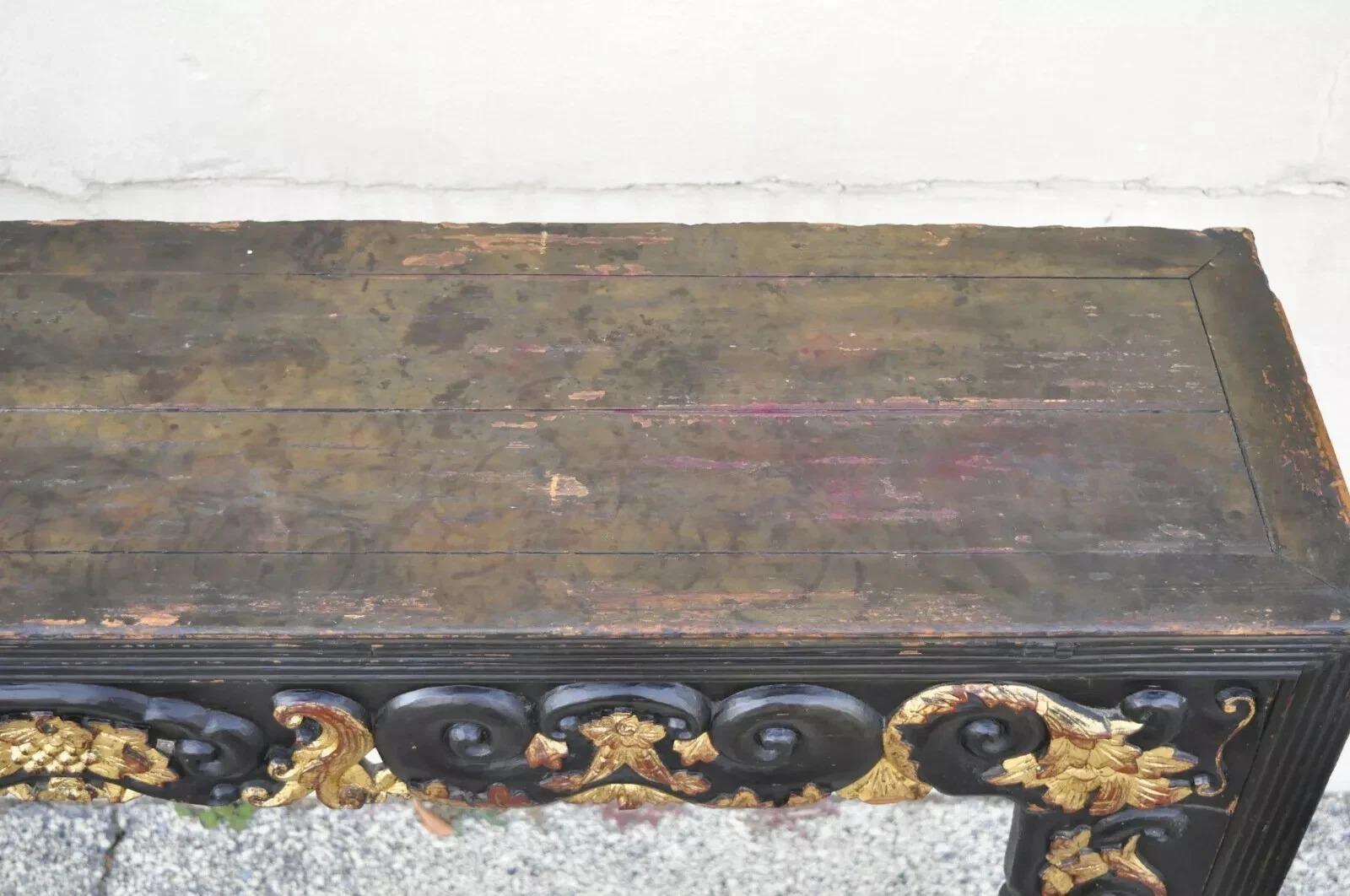 20th Century Antique Chinese Carved Hardwood Gold Gilt Tall Altar Console Hall Table For Sale