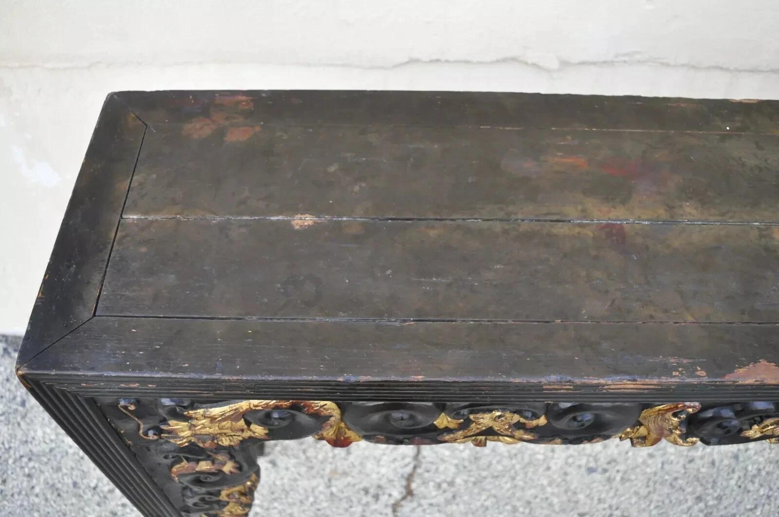 Antique Chinese Carved Hardwood Gold Gilt Tall Altar Console Hall Table For Sale 2