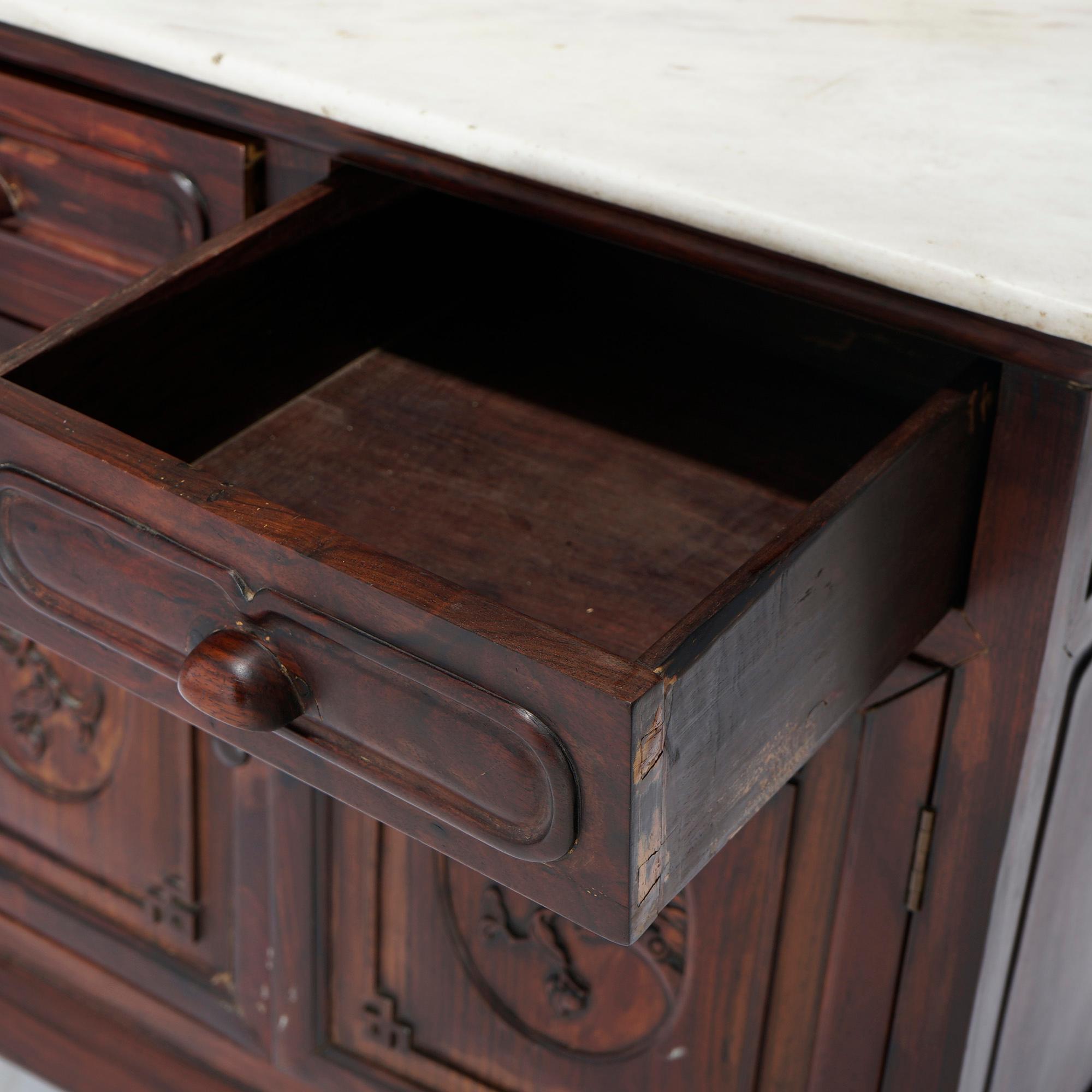 Antique Chinese Carved Hardwood & Marble Display Cabinet Circa 1920 8