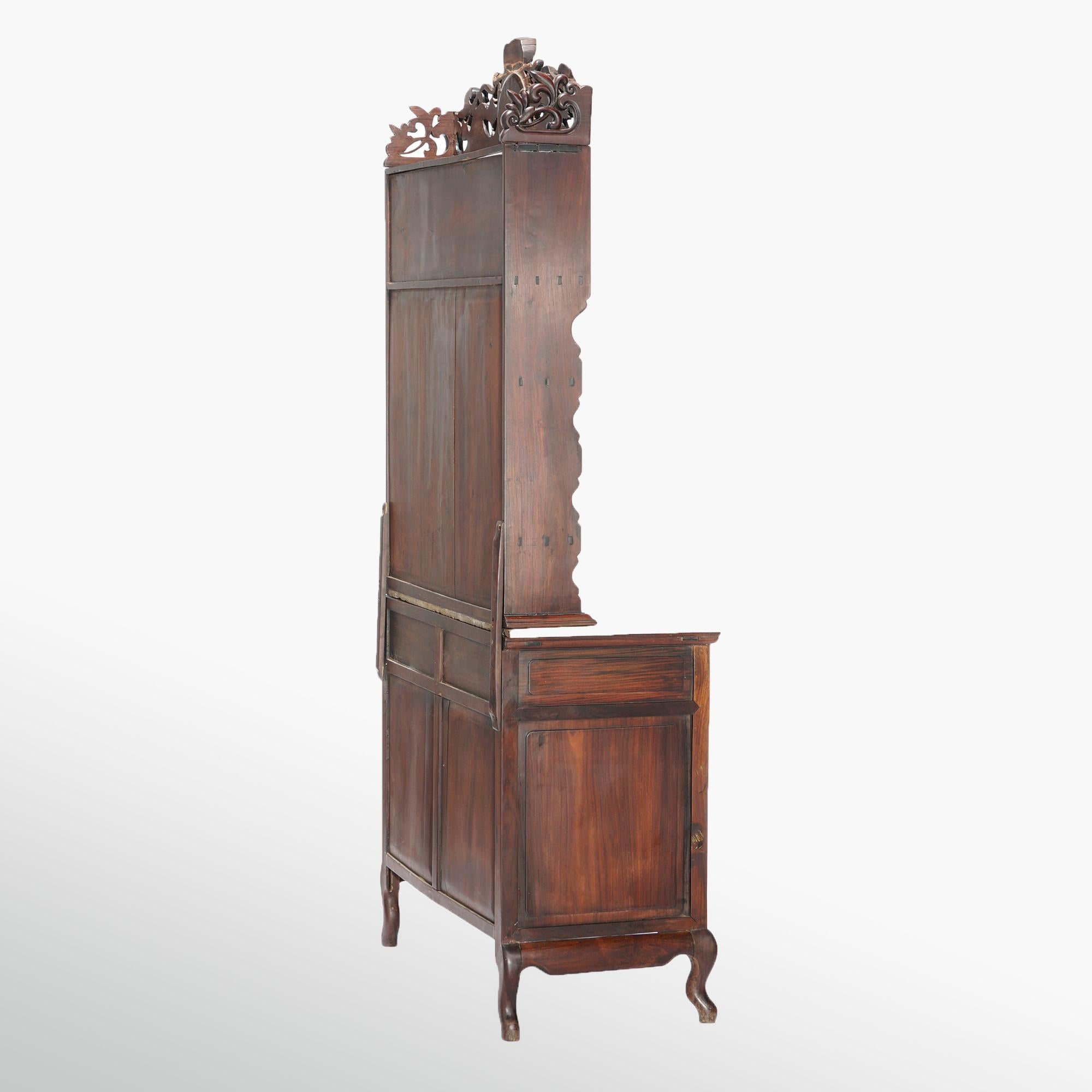 Antique Chinese Carved Hardwood & Marble Display Cabinet Circa 1920 1