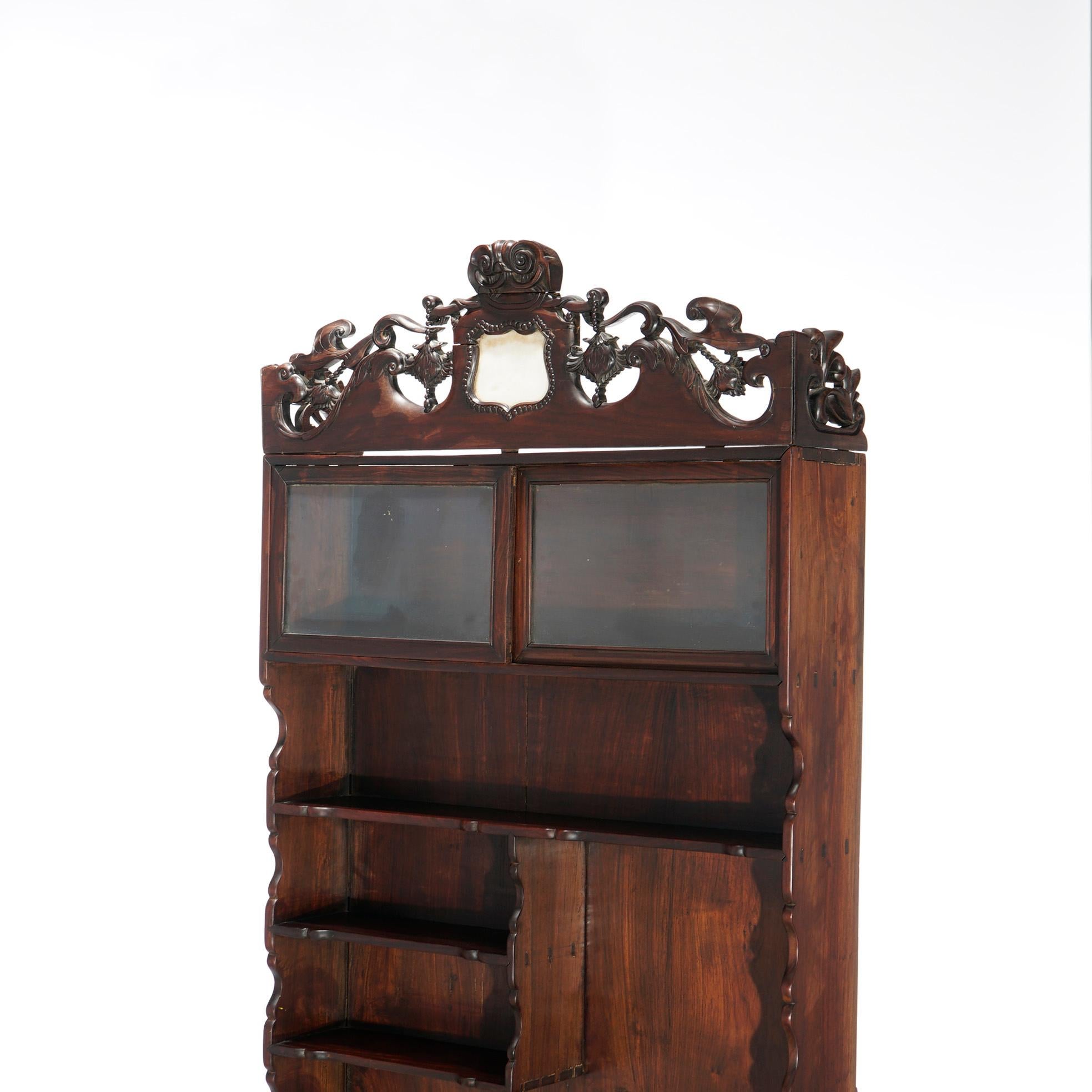 Antique Chinese Carved Hardwood & Marble Display Cabinet Circa 1920 3