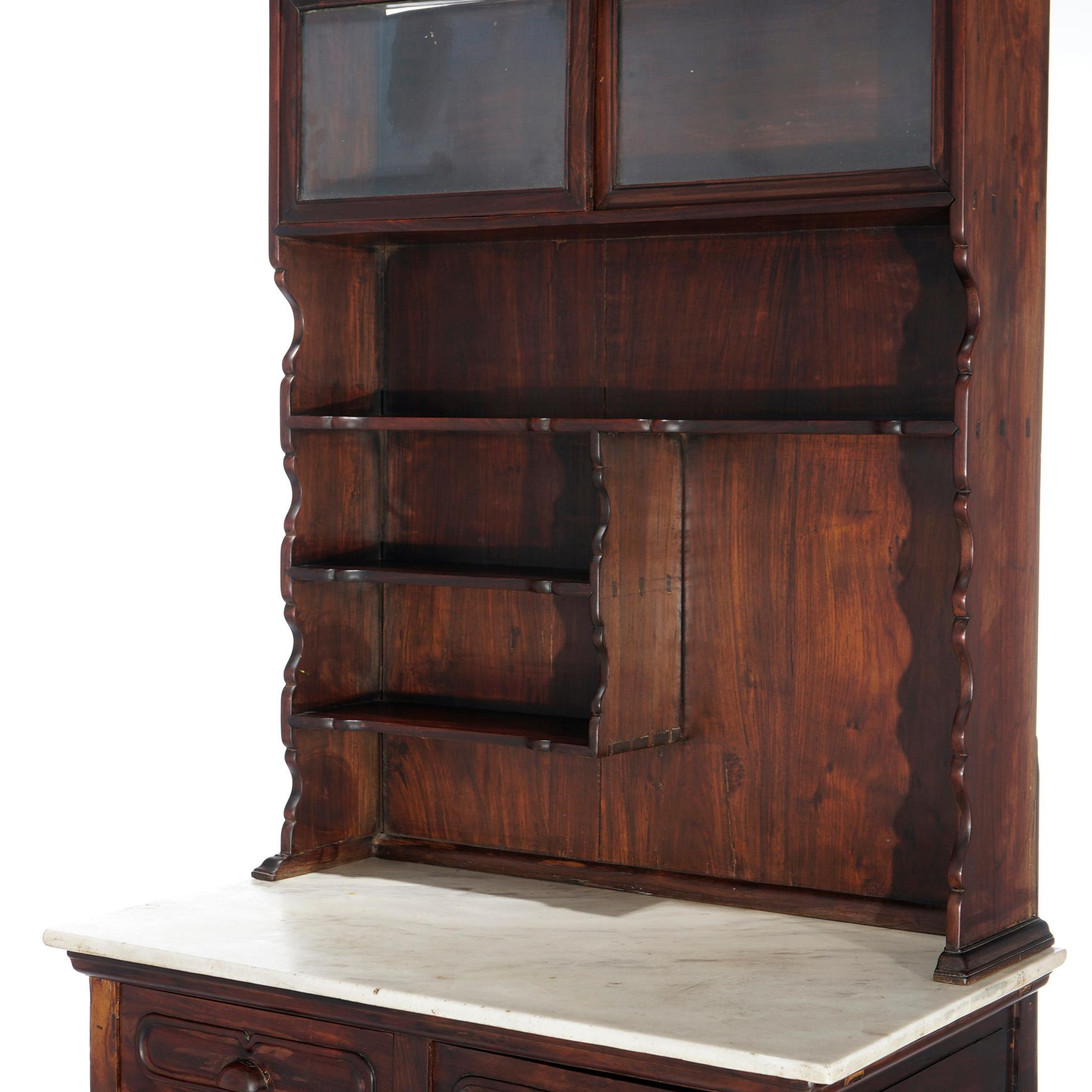 Antique Chinese Carved Hardwood & Marble Display Cabinet Circa 1920 5