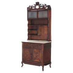 Antique Chinese Carved Hardwood & Marble Display Cabinet Circa 1920