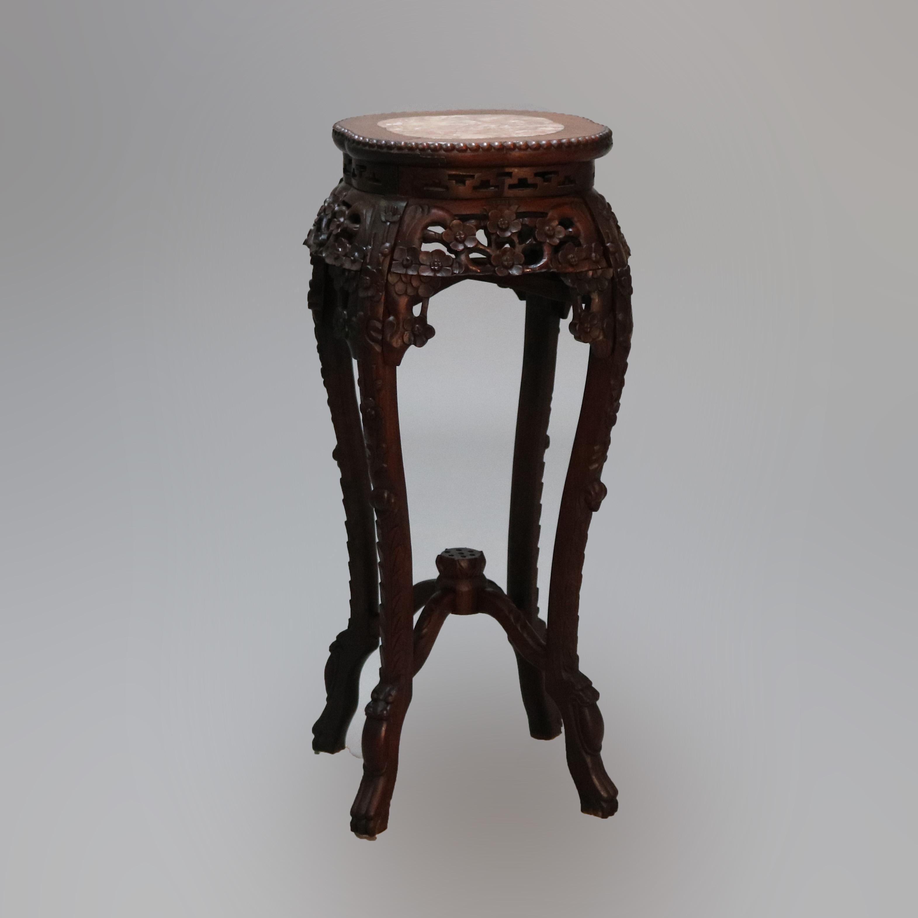 Antique Chinese Carved Hardwood & Marble Fern Stand, Circa 1900 6