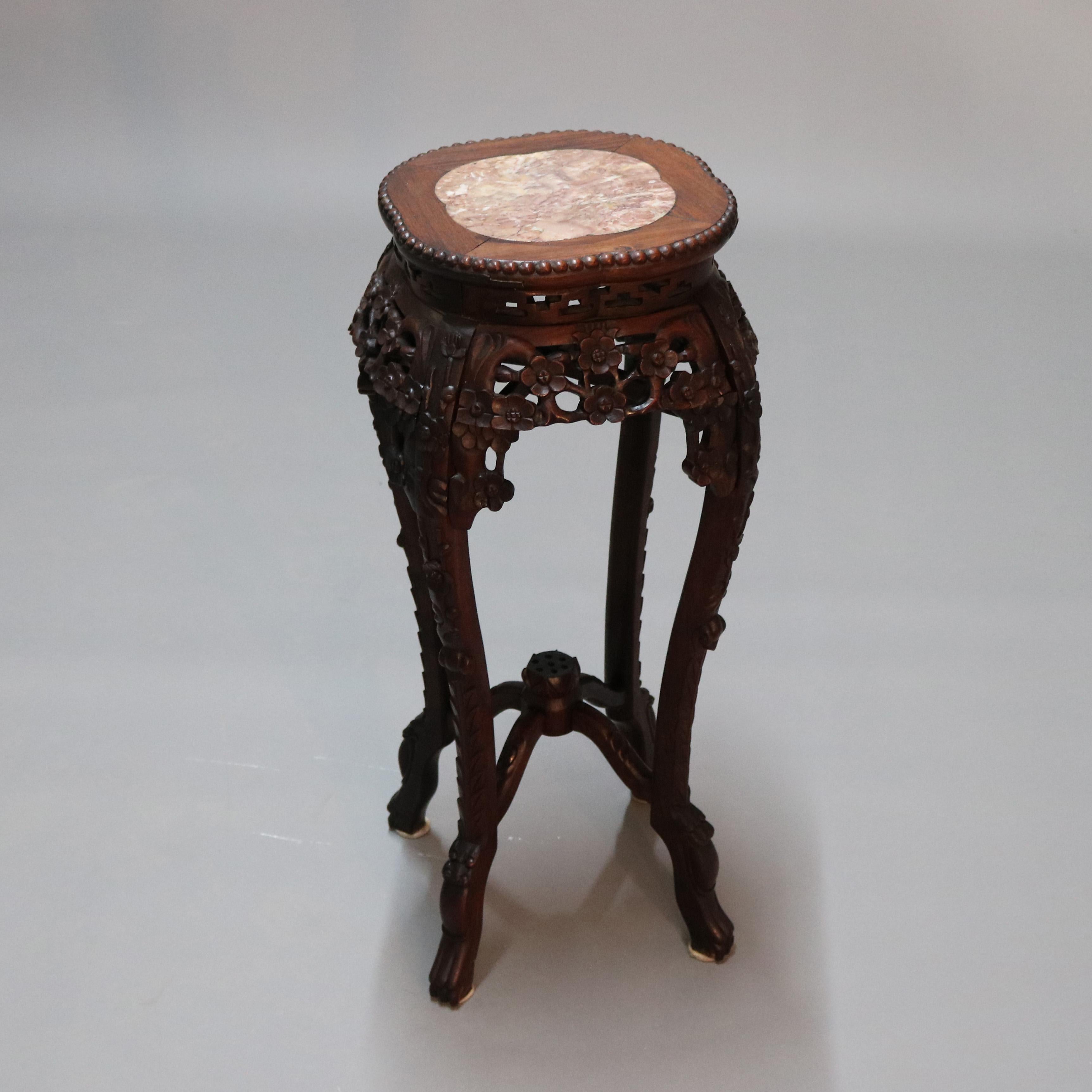 Antique Chinese Carved Hardwood & Marble Fern Stand, Circa 1900 8