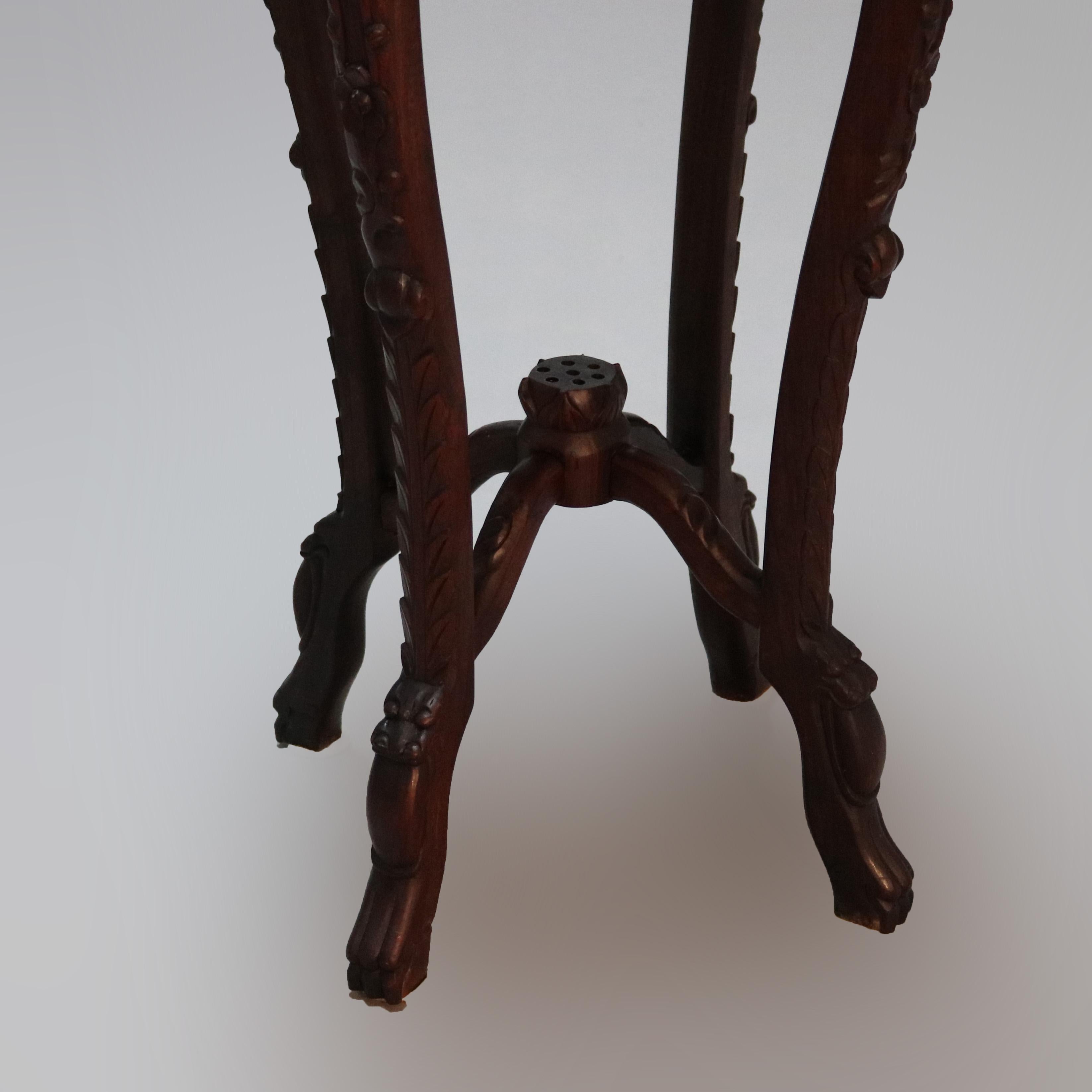Antique Chinese Carved Hardwood & Marble Fern Stand, Circa 1900 2