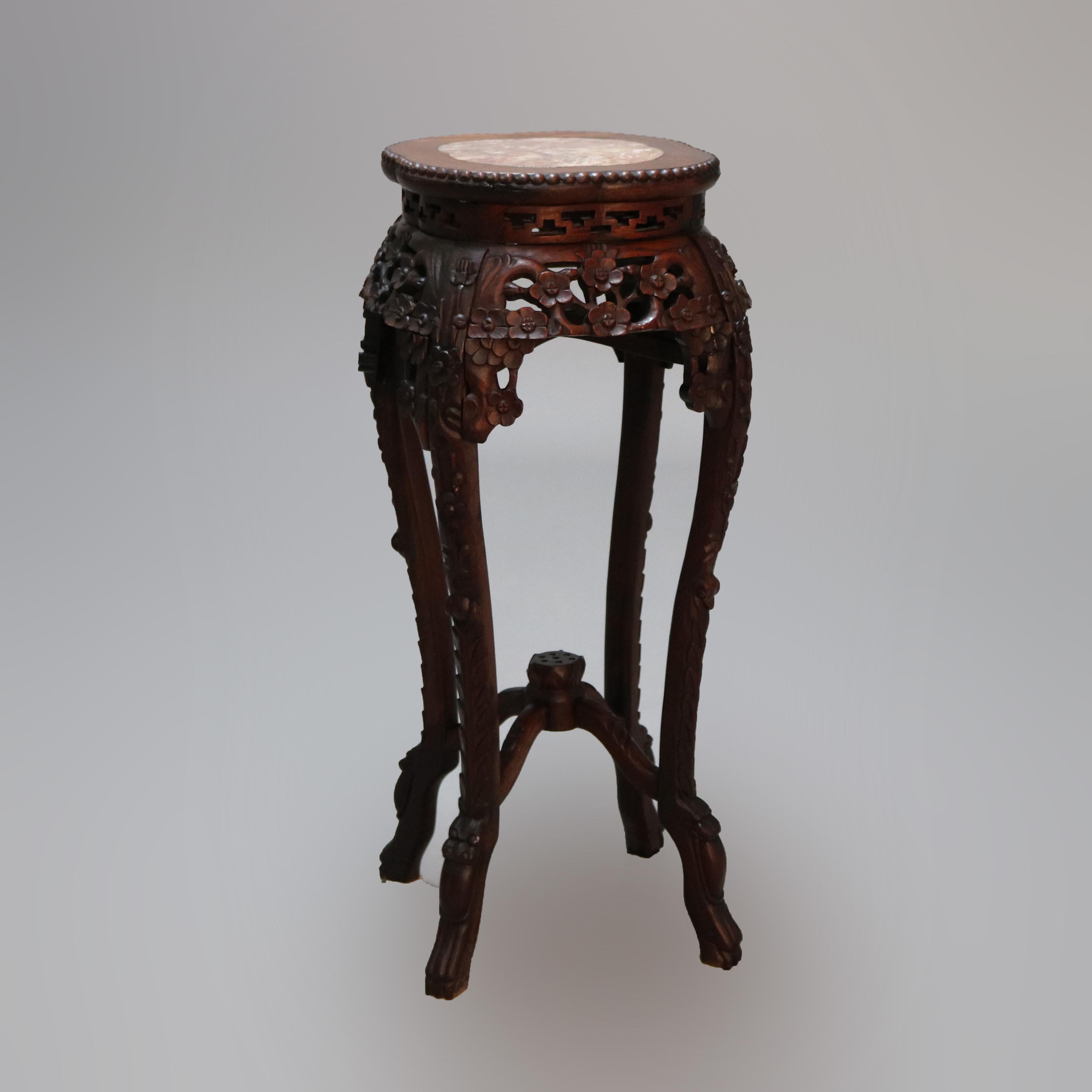 Antique Chinese Carved Hardwood & Marble Fern Stand, Circa 1900 5