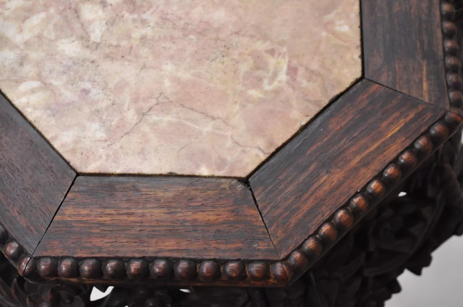 Mesa auxiliar china antigua de madera dura tallada con tapa de mármol para plantas orientales Mármol en venta