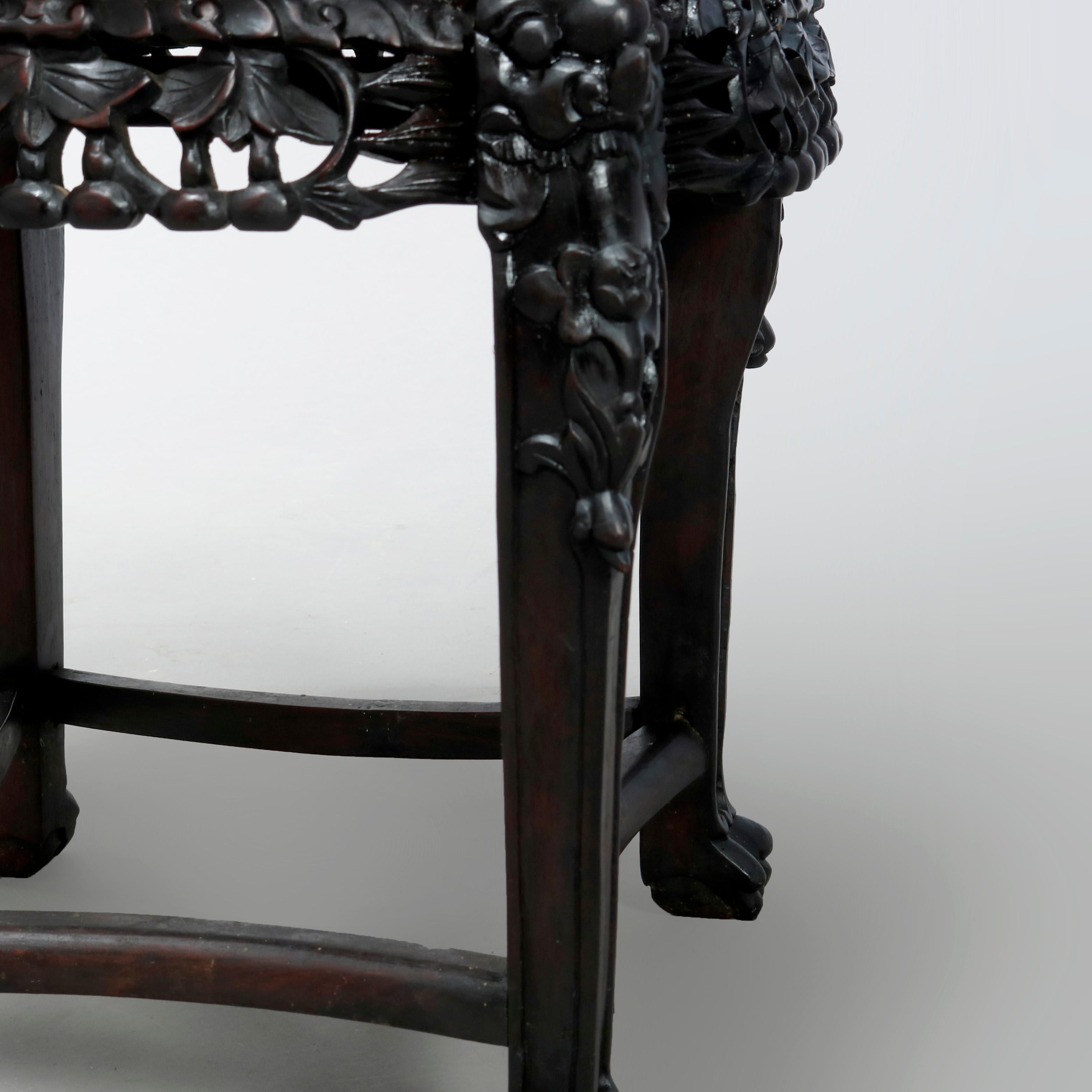 Antique Chinese Carved Hardwood Marble Top Stand, Circa 1920 5