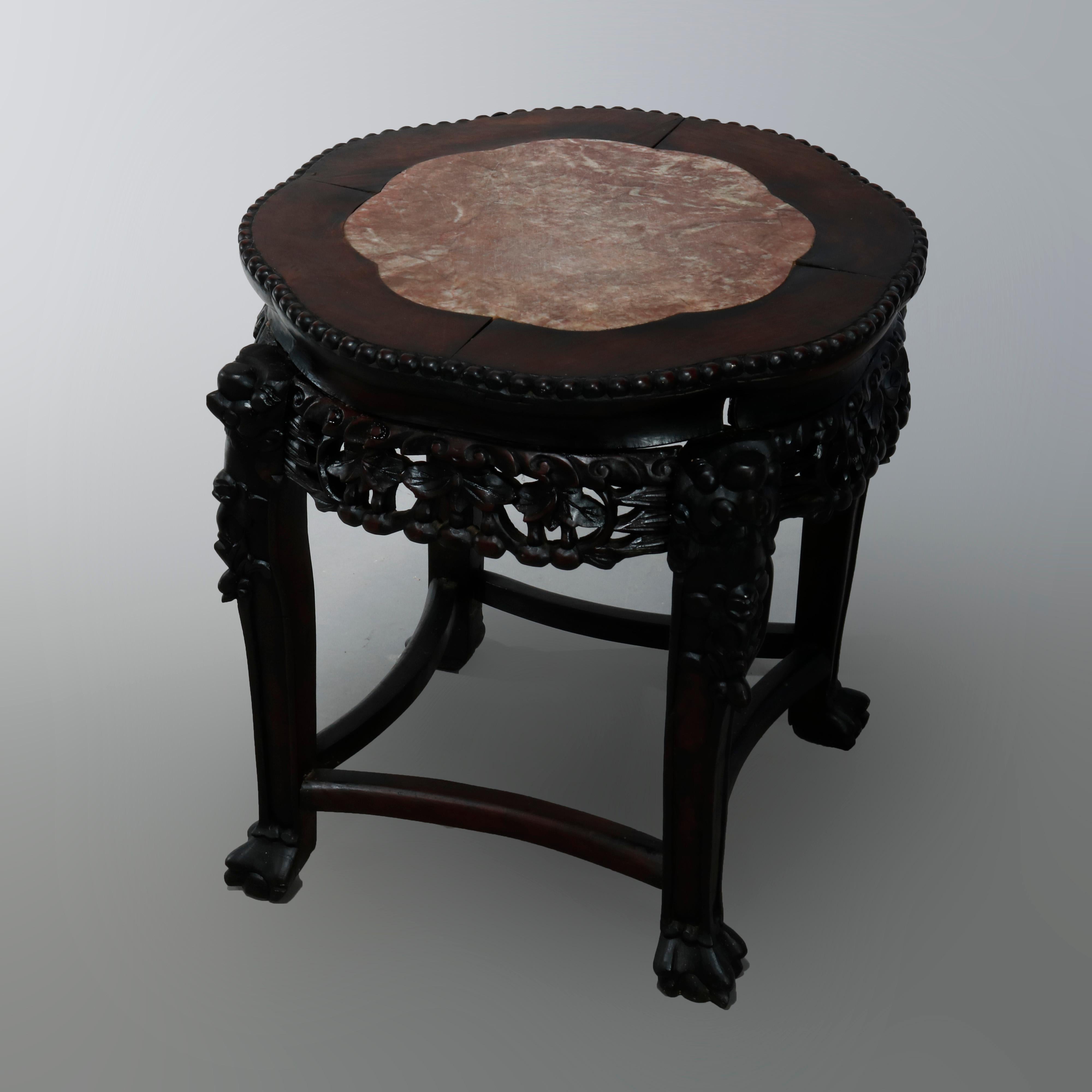 Antique Chinese Carved Hardwood Marble Top Stand, Circa 1920 6