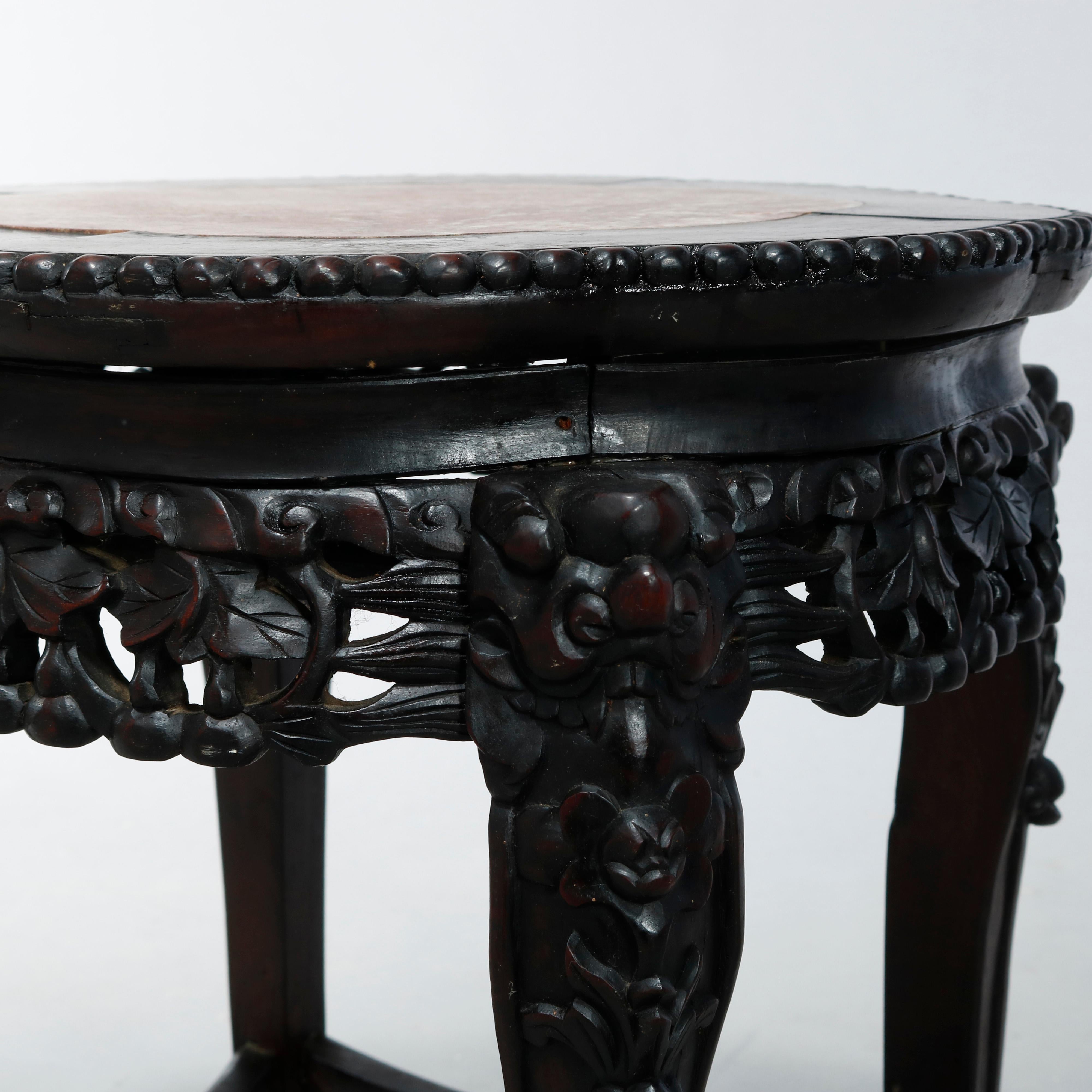 Antique Chinese Carved Hardwood Marble Top Stand, Circa 1920 2
