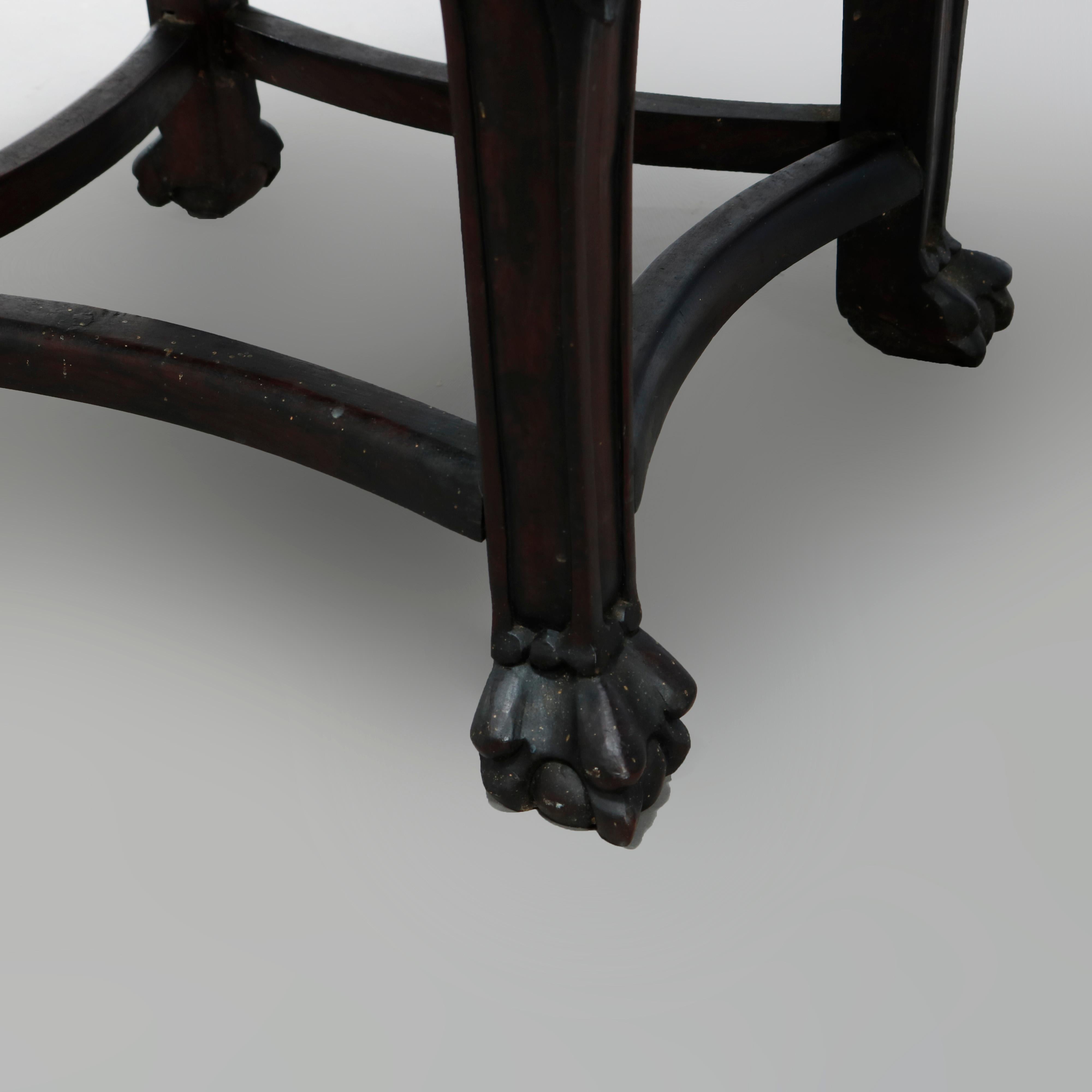 Antique Chinese Carved Hardwood Marble Top Stand, Circa 1920 3