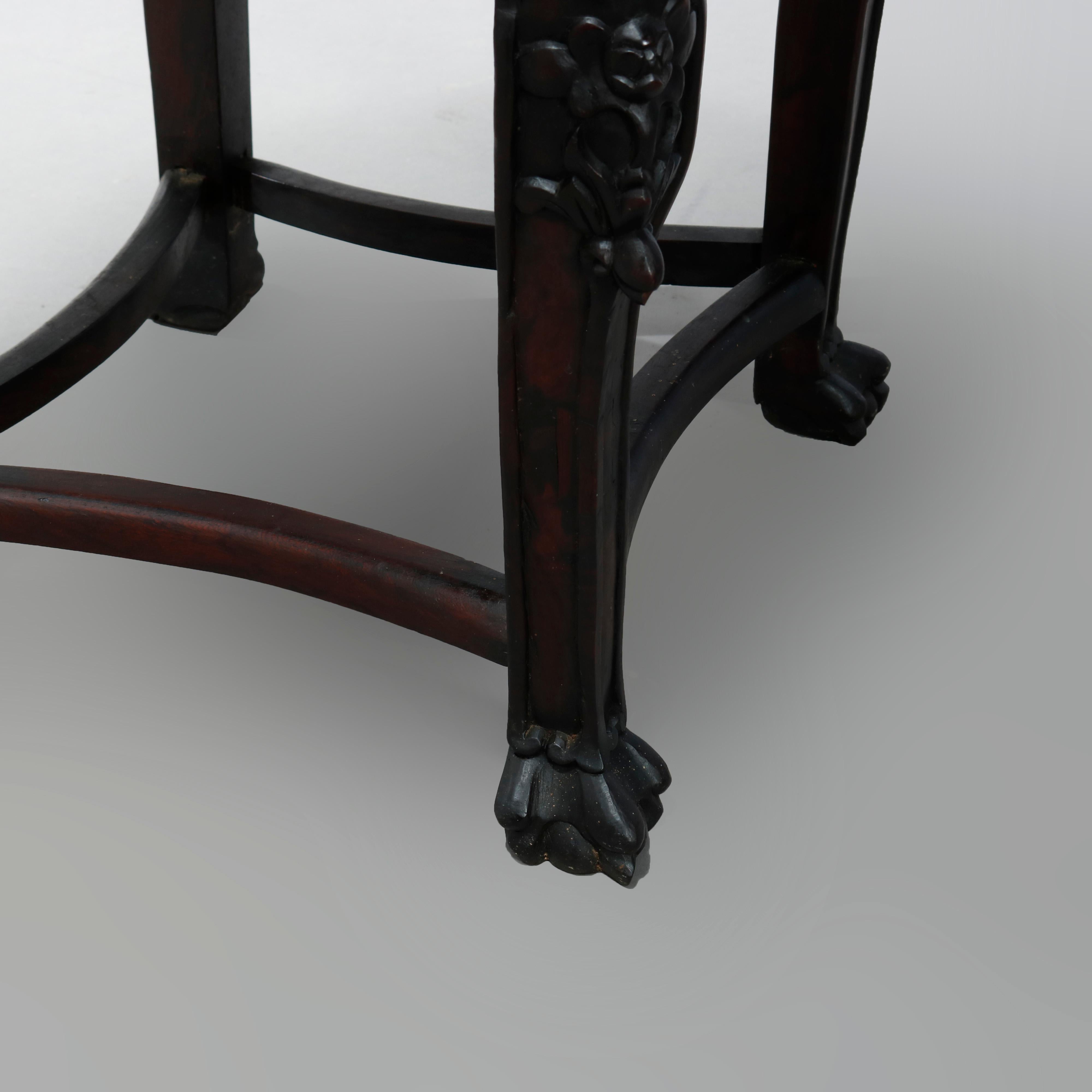 Antique Chinese Carved Hardwood Marble Top Stand, Circa 1920 4