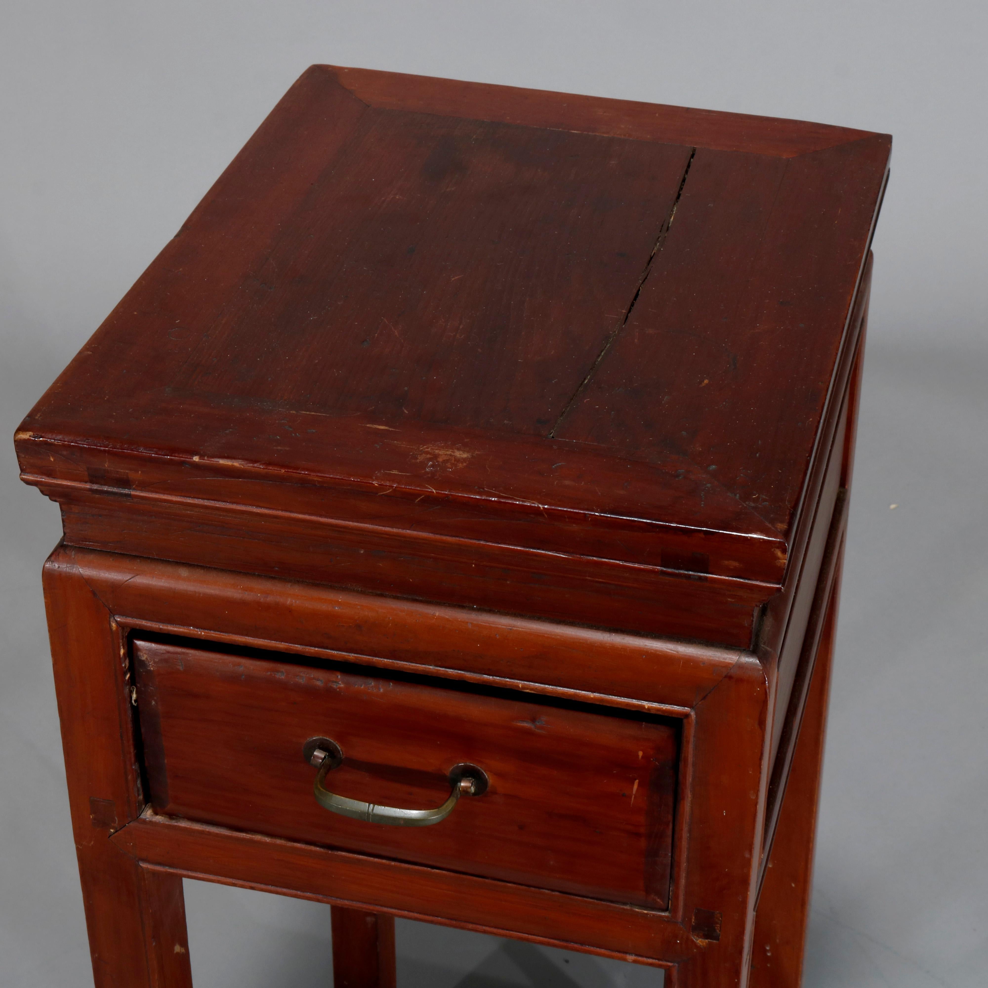 Antique Chinese Carved Hardwood Single Drawer Side Table, 19th Century In Good Condition In Big Flats, NY