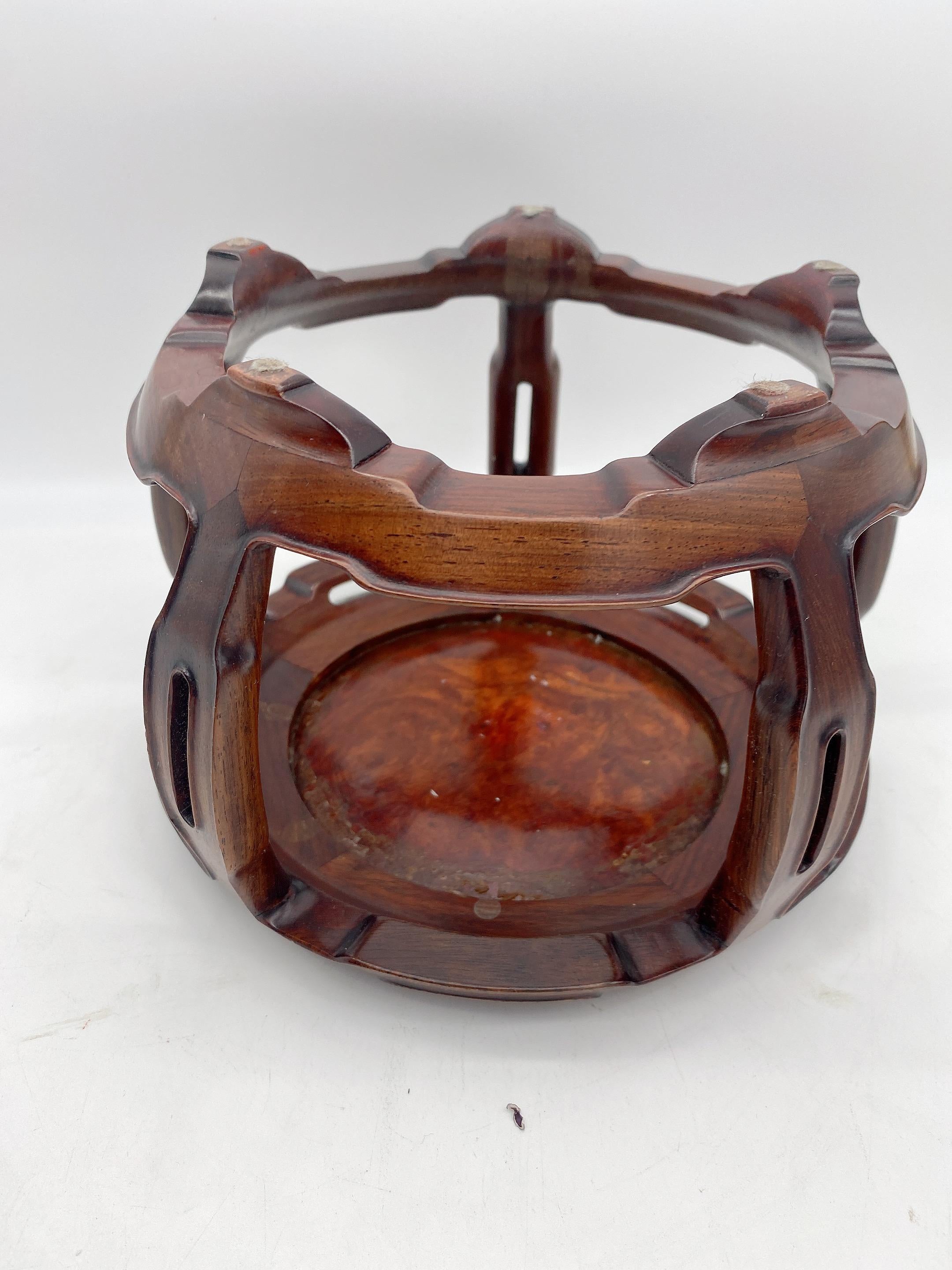 Antique Chinese Carved Hardwood Stand with Burl Top In Good Condition For Sale In Brea, CA