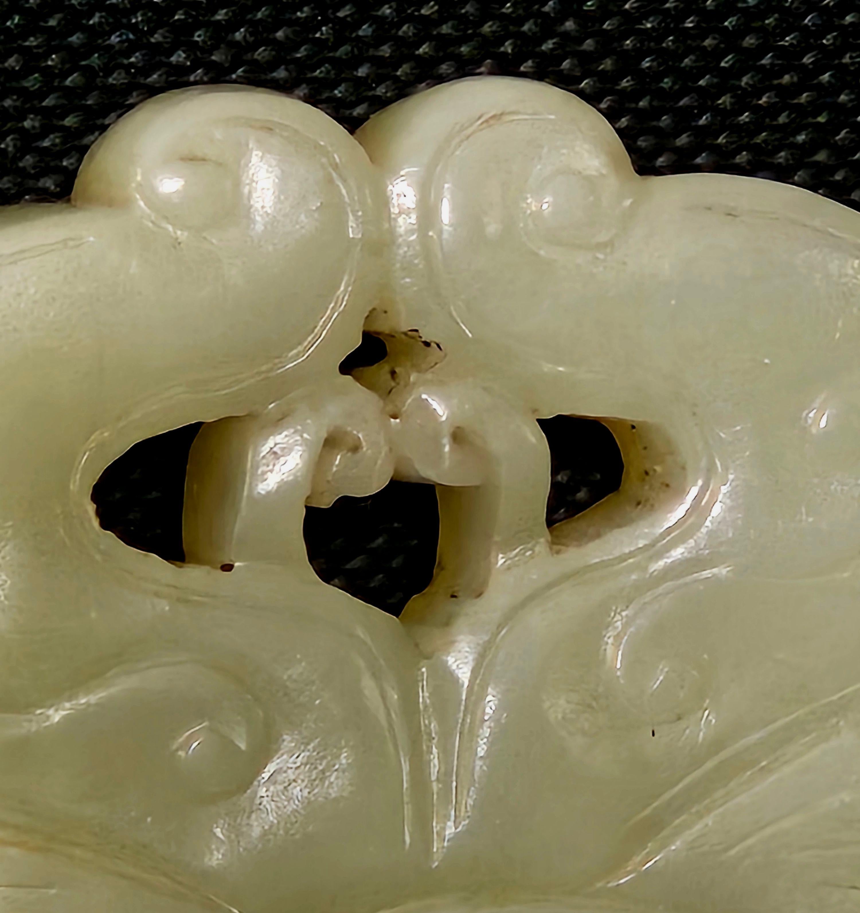 Antique Chinese Carved Hetain Light Celadon Jade Pendant 