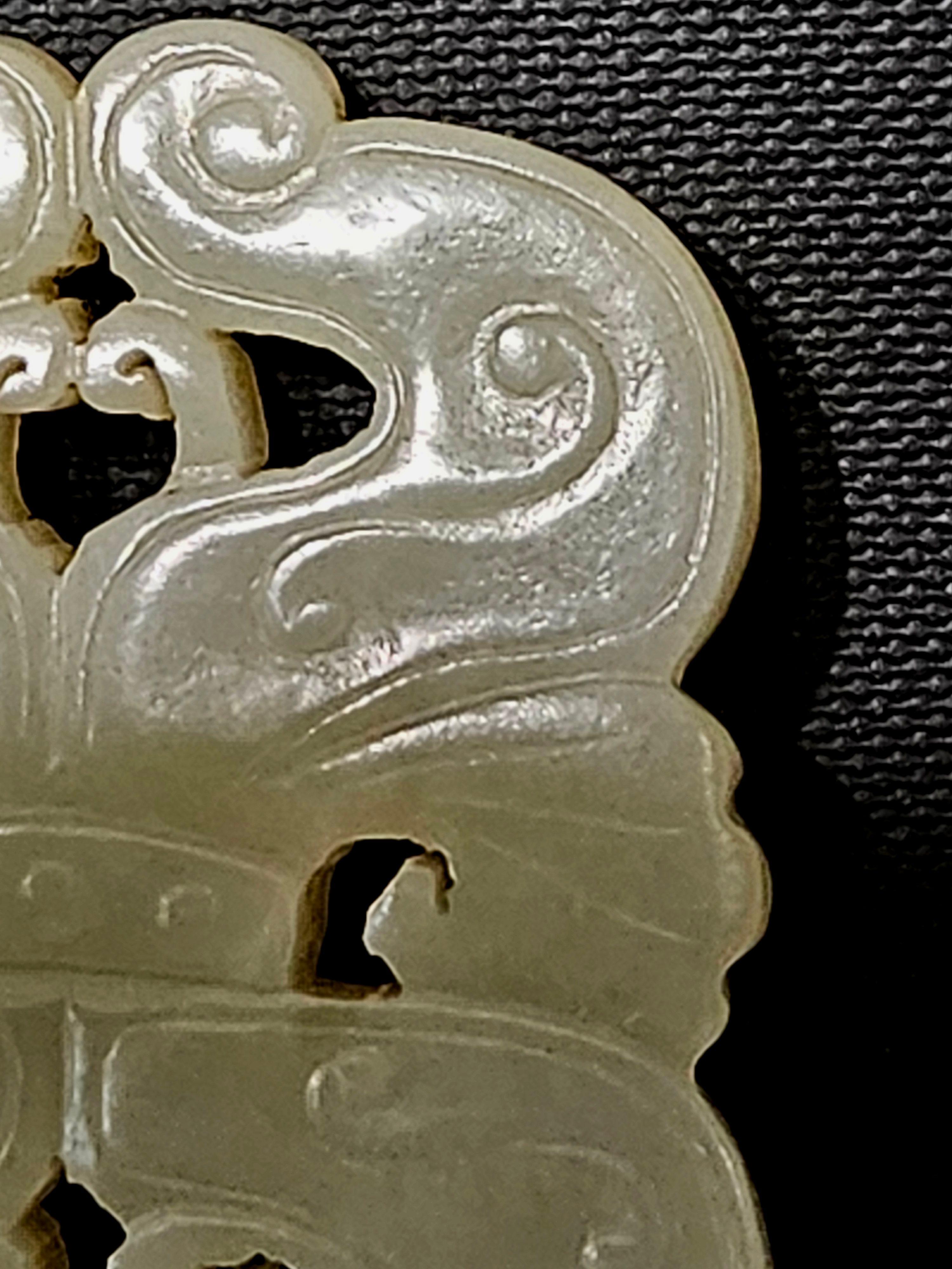 Hand-Carved Antique Chinese Carved Hetain Celadon Jade Pendant 