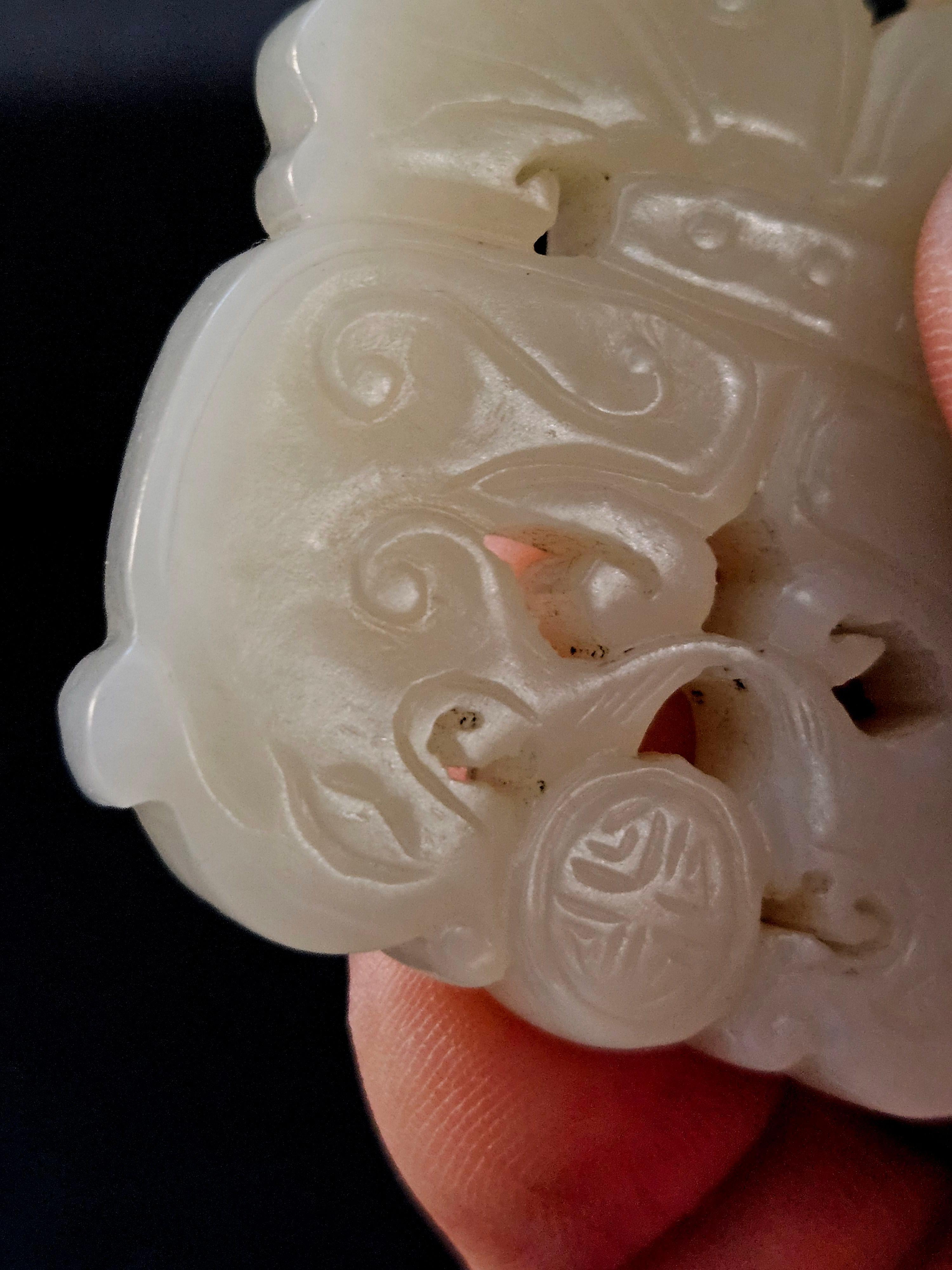 Antique Chinese Carved Hetain Celadon Jade Pendant 