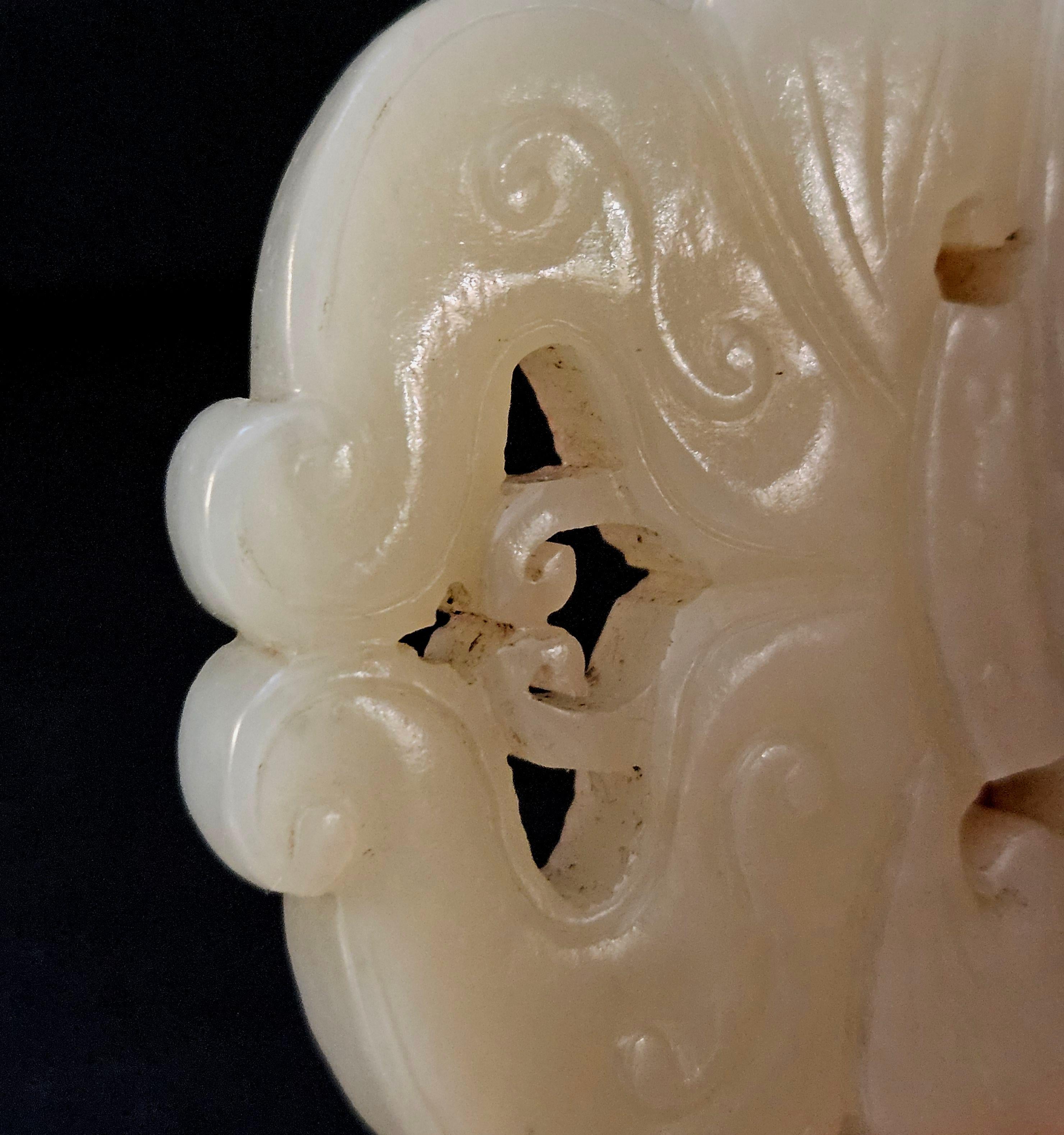 Antique Chinese Carved Hetain Celadon Jade Pendant 