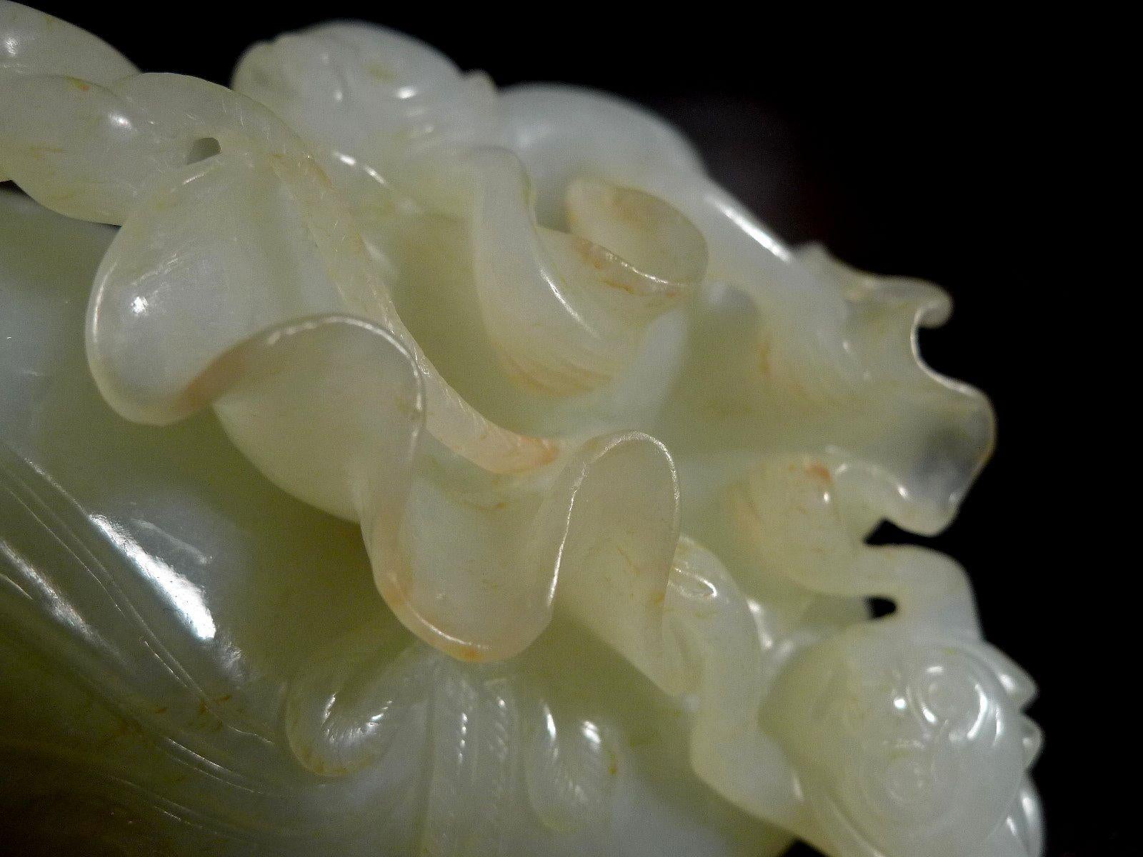 Antique Chinese Carved Hetain White/Celadon Jade 