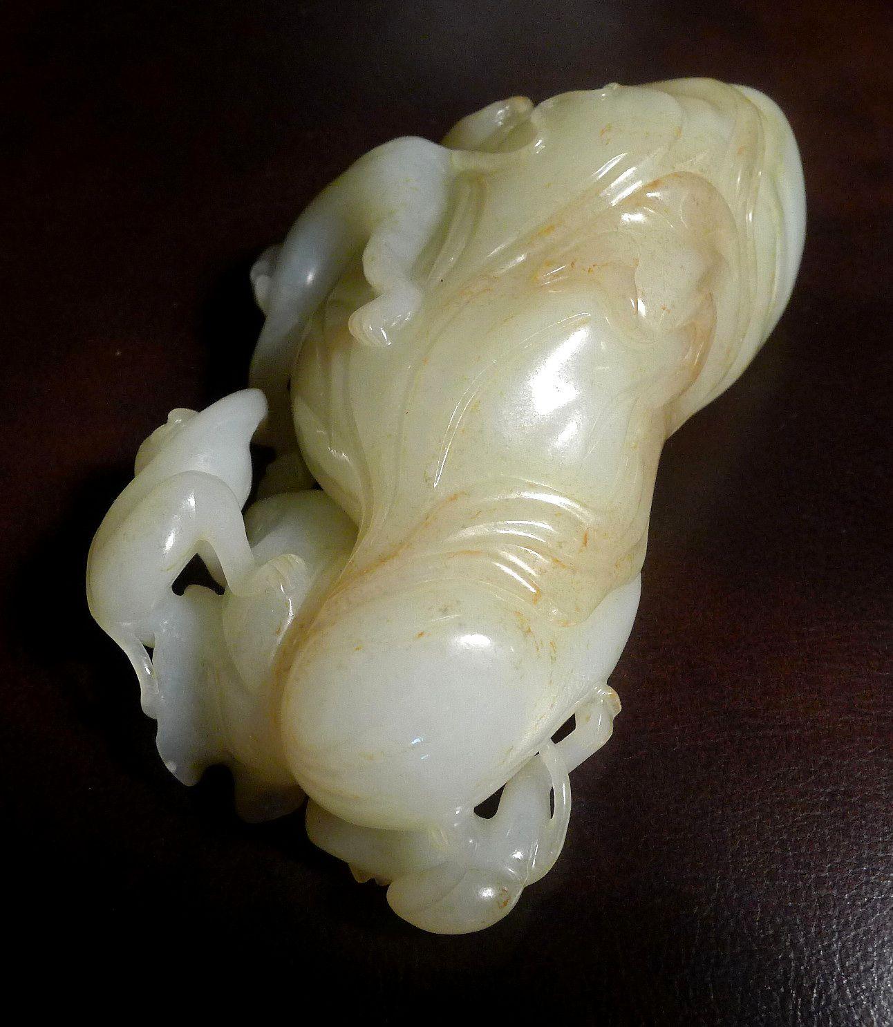 Antique Chinese Carved Hetain W/Celadon Jade 