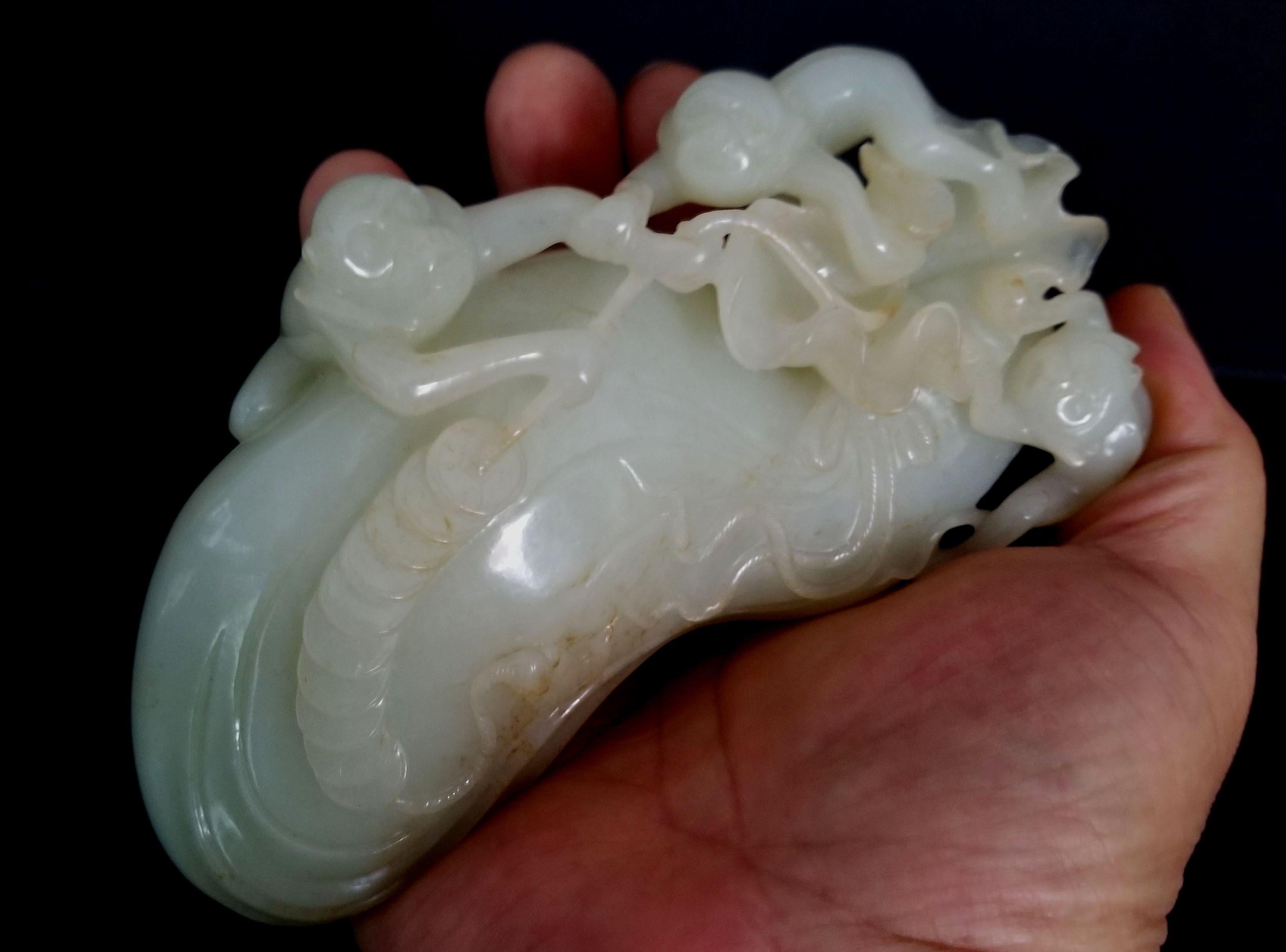 Antique Chinese Carved Hetain White/Celadon Jade 