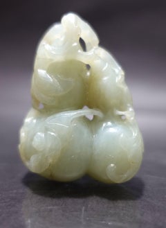 Antigua "calabaza doble" china tallada en jade celedón de Hetain  siglo XIX