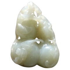 Ancienne gourde chinoise à double gourde en jade céladon sculptédon  19ème siècle