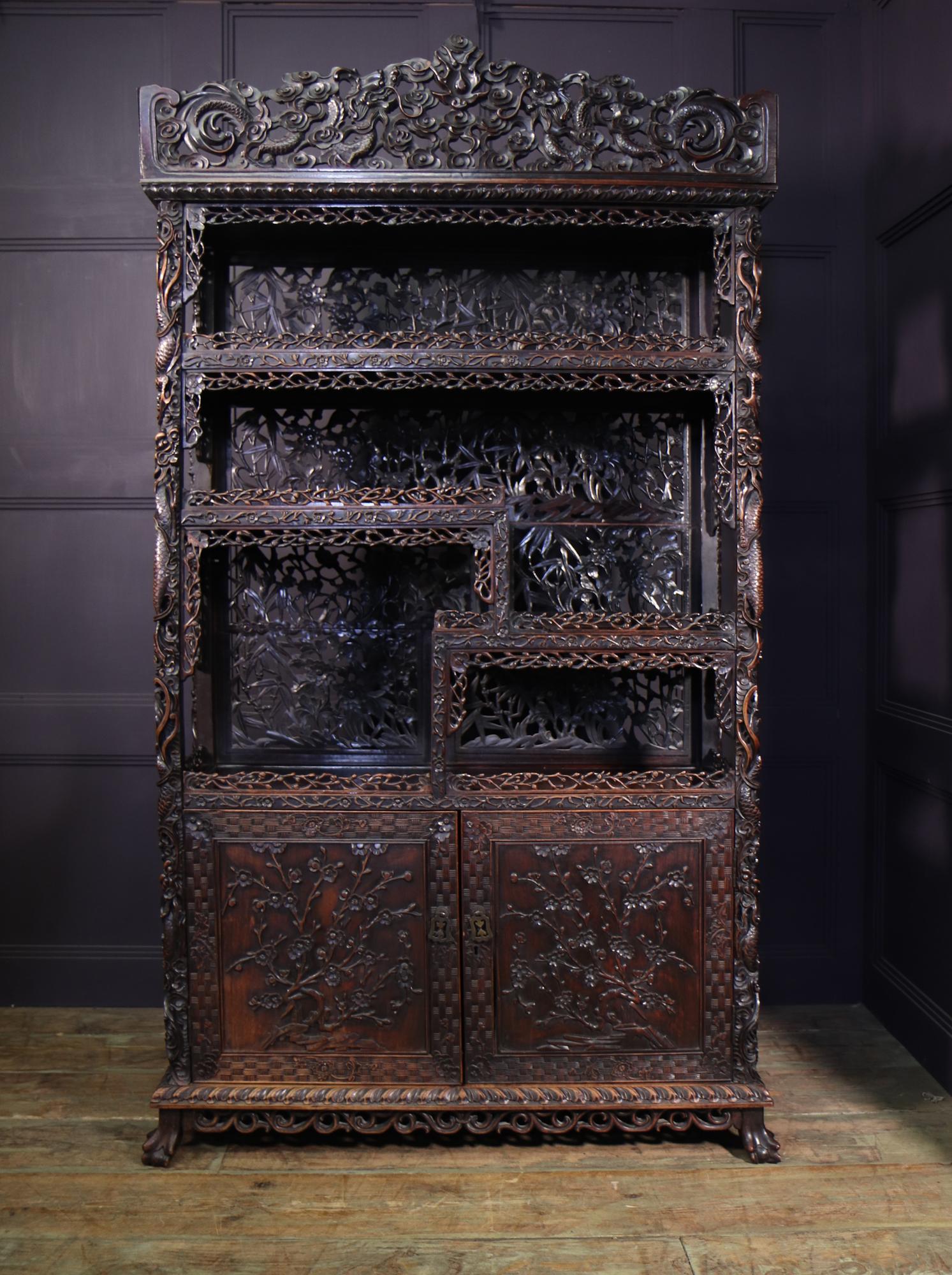 Late 19th Century Antique Chinese Carved Hongmu Display Cabinet