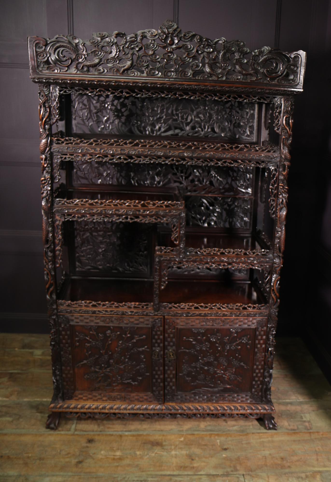 Wood Antique Chinese Carved Hongmu Display Cabinet