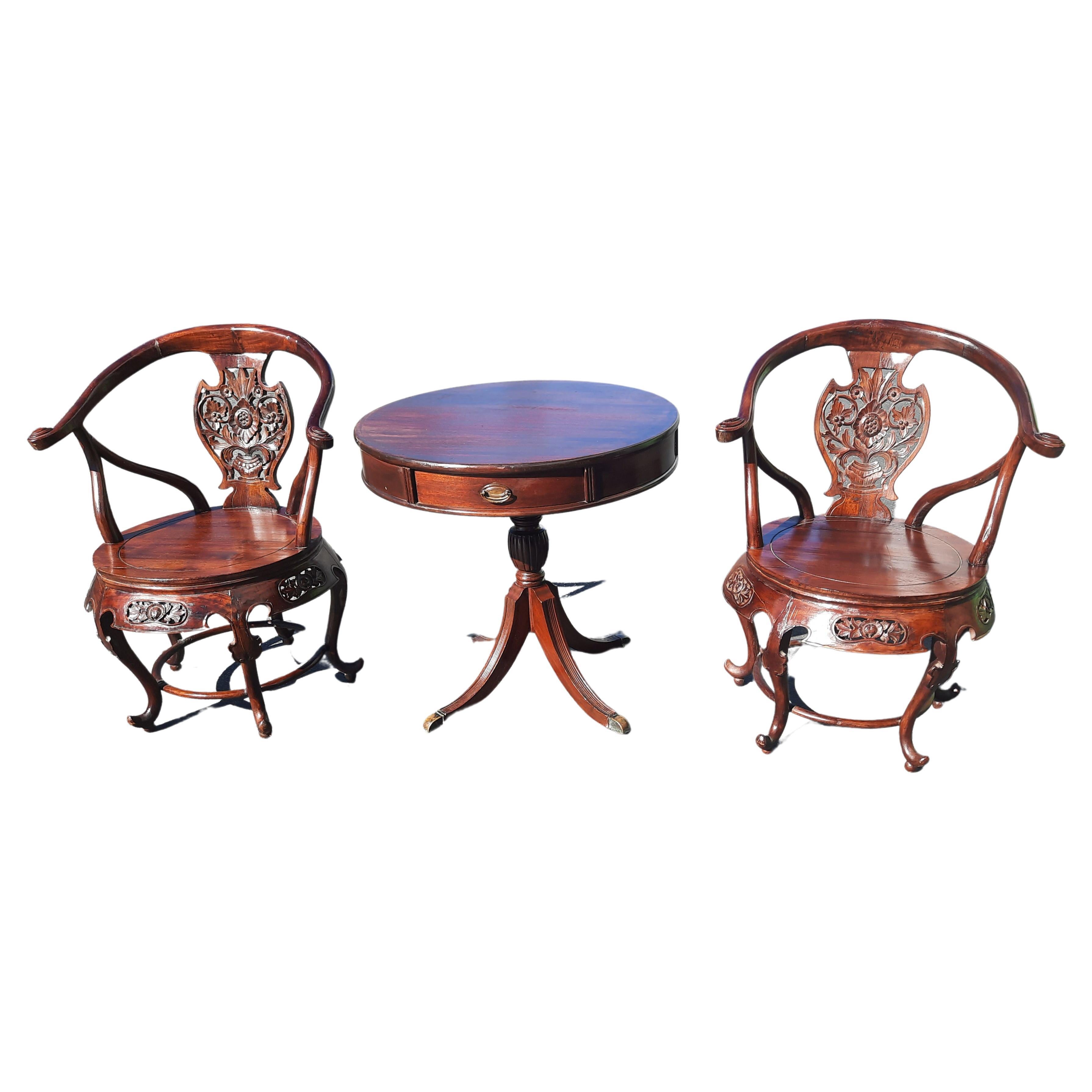 Antique Chinese Carved Hongmu Mahogany Arm Chairs, Circa 1960s, a Pair For Sale 6